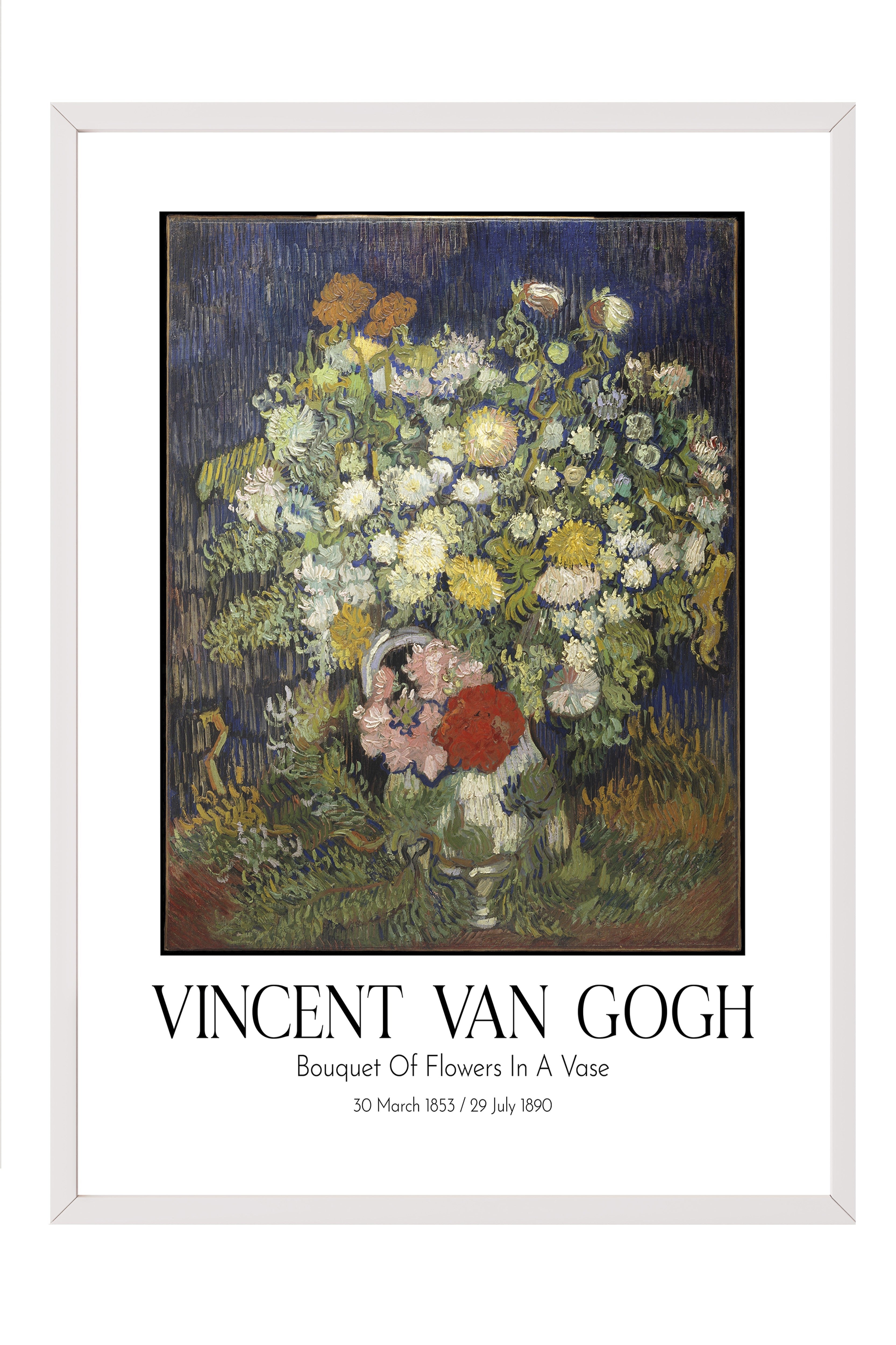 Vincent Van Gogh - Bouquet Of Flowers In A Vase, Beyaz Çerçeveli Tablo, Sanat Serisi NO:110596