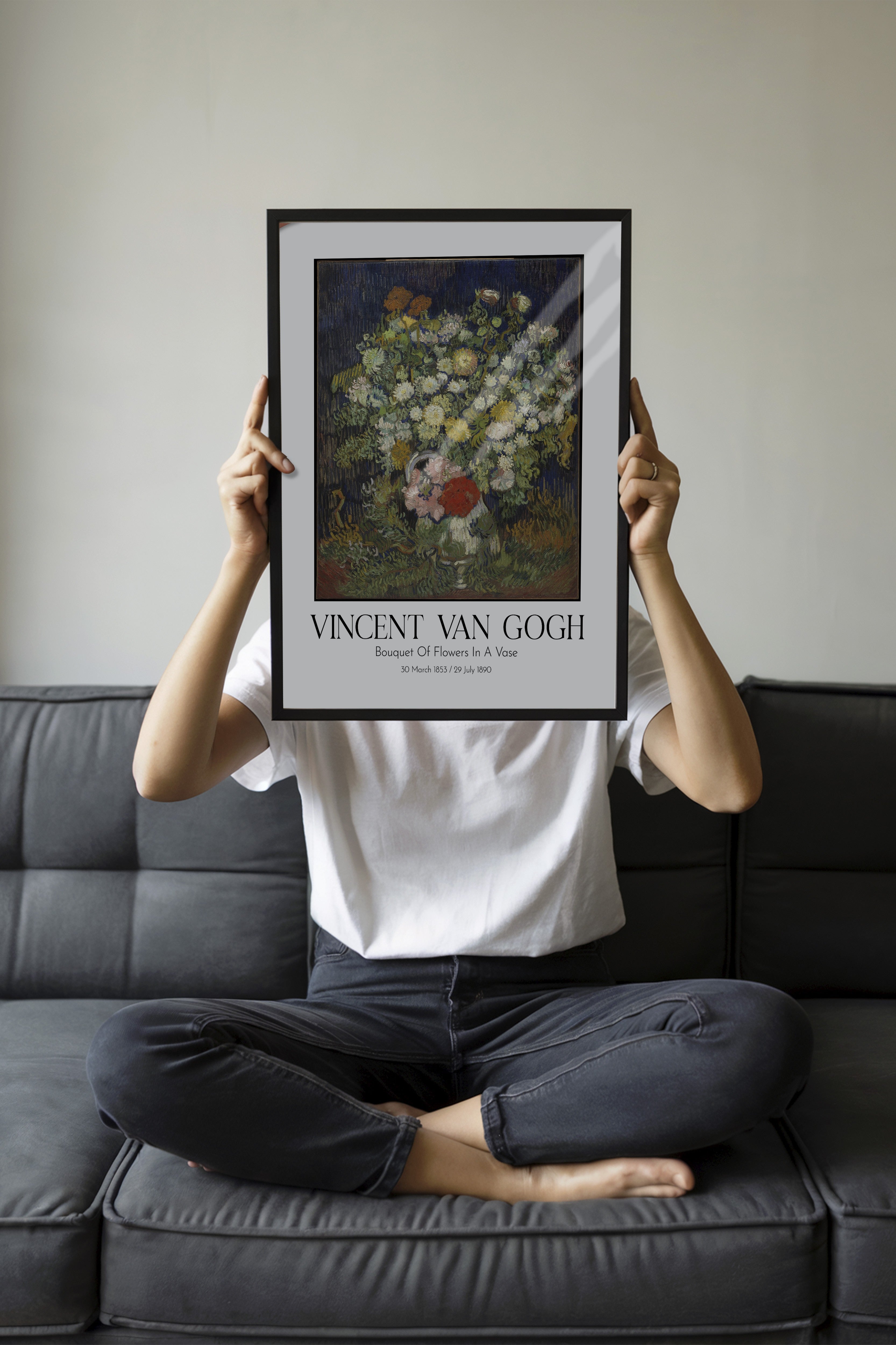 Vincent Van Gogh - Bouquet Of Flowers In A Vase, Siyah Çerçeveli Tablo, Sanat Serisi NO:110596