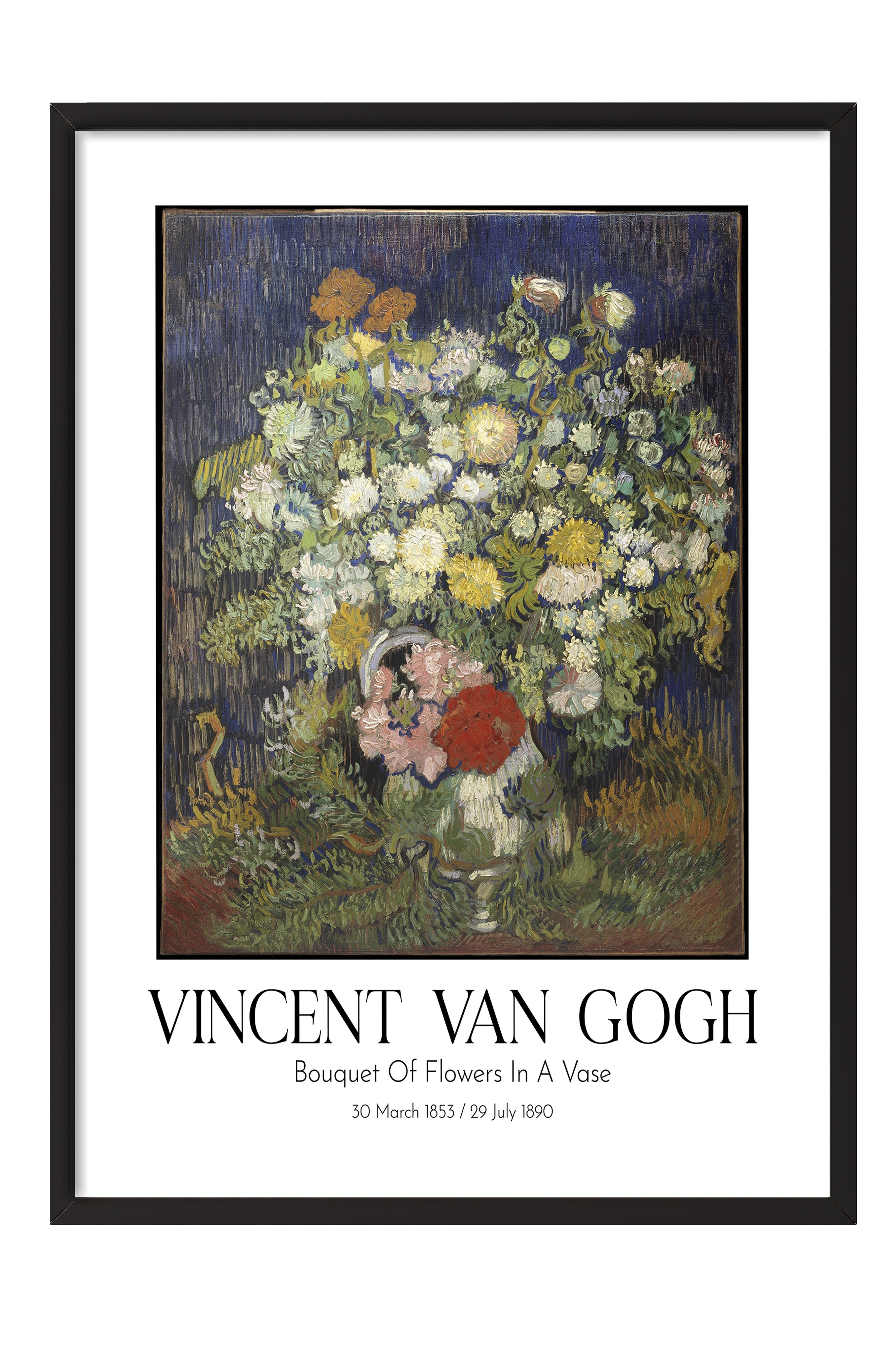 Vincent Van Gogh - Bouquet Of Flowers In A Vase, Siyah Çerçeveli Tablo, Sanat Serisi NO:110596