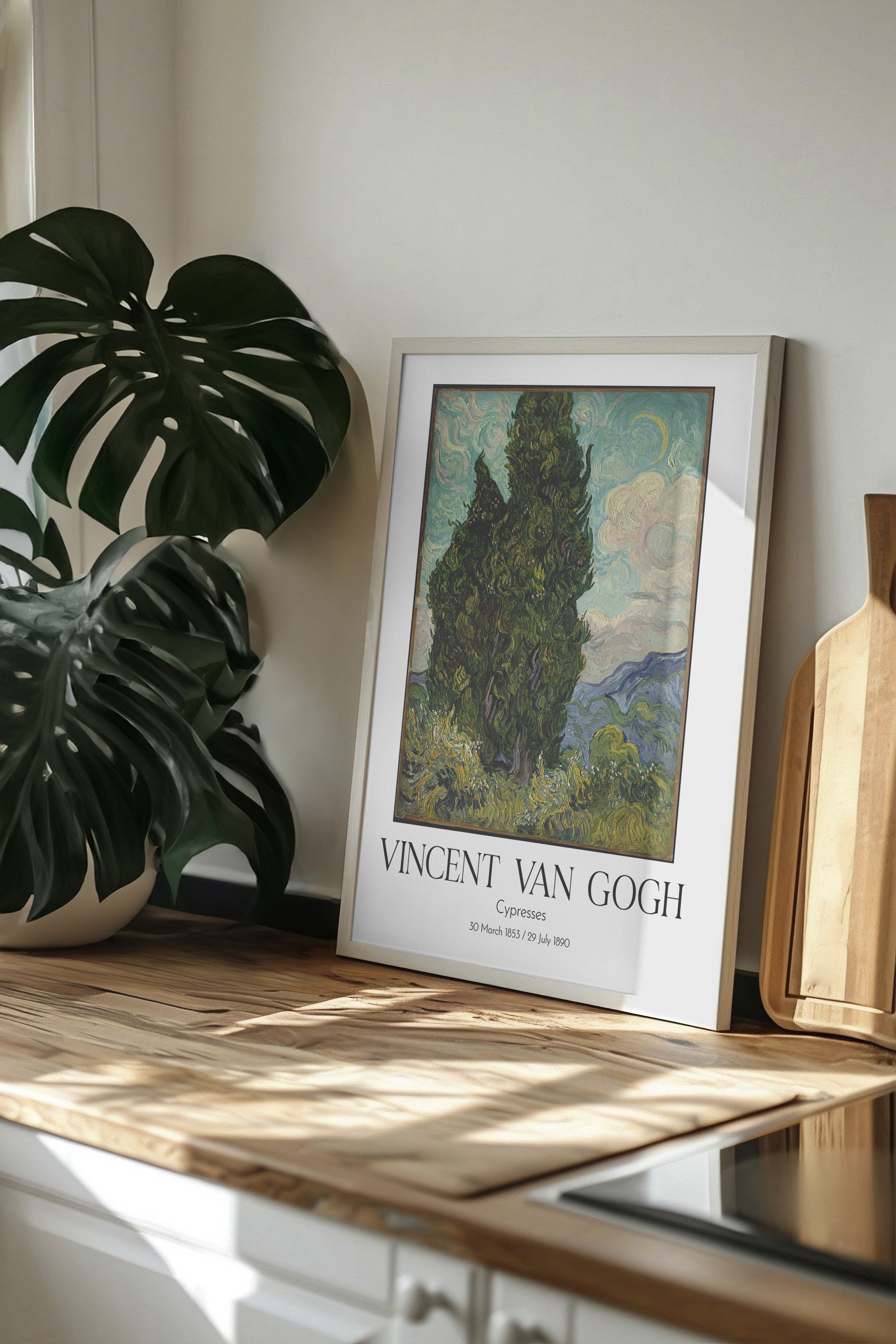 Vincent Van Gogh - Cypresses, Beyaz Çerçeveli Tablo, Sanat Serisi NO:110598