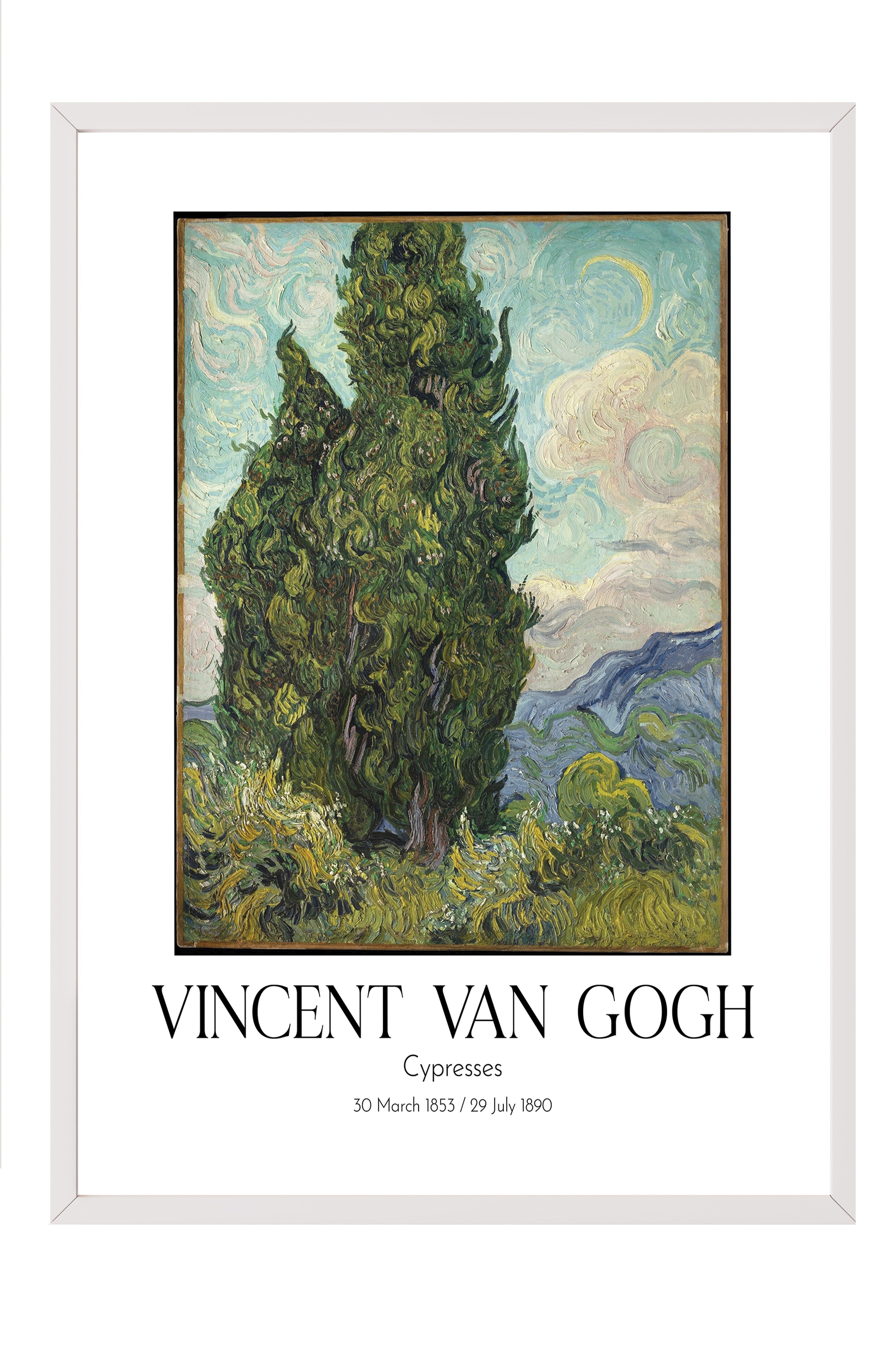 Vincent Van Gogh - Cypresses, Beyaz Çerçeveli Tablo, Sanat Serisi NO:110598