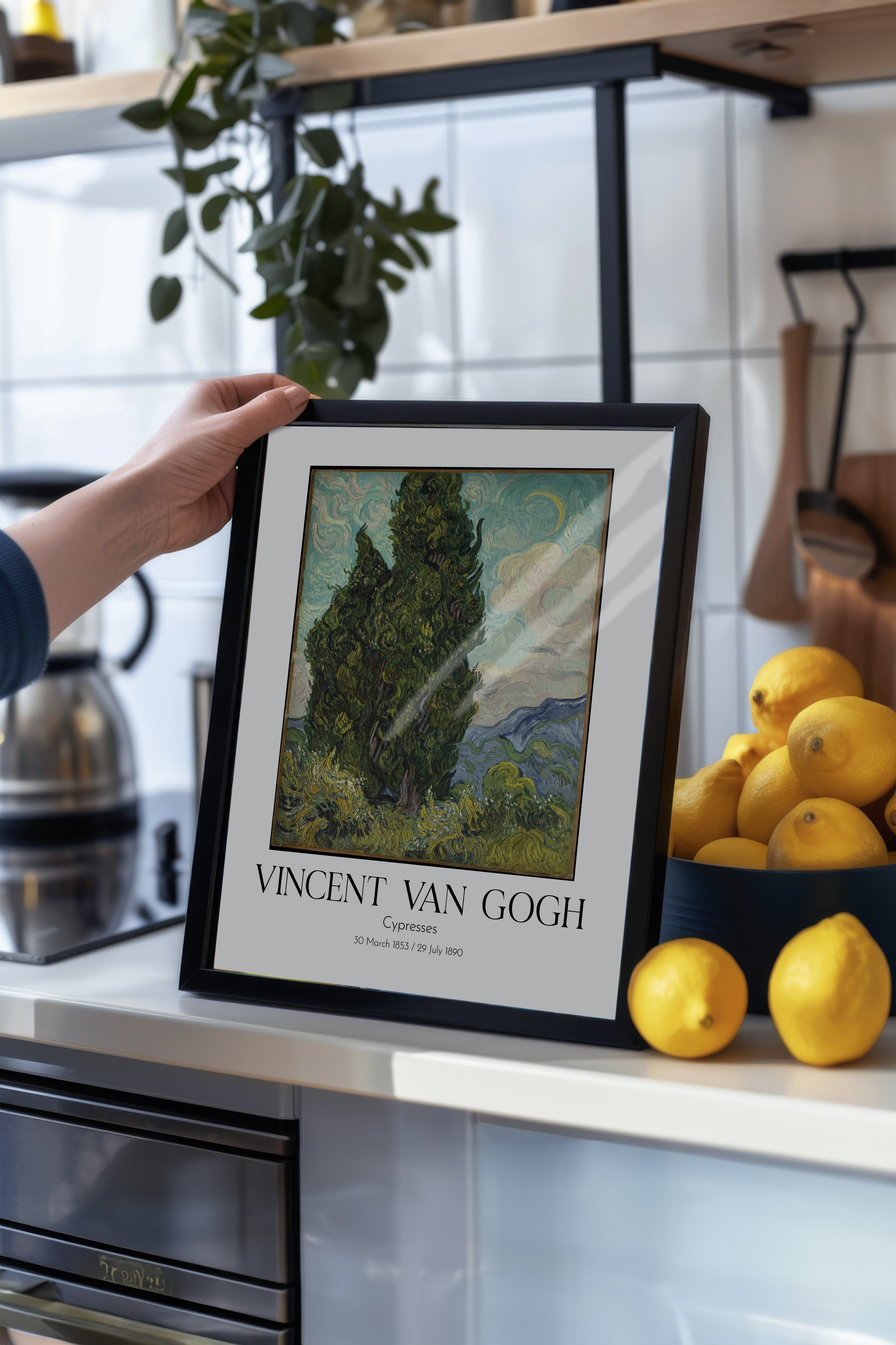 Vincent Van Gogh - Cypresses, Siyah Çerçeveli Tablo, Sanat Serisi NO:110598