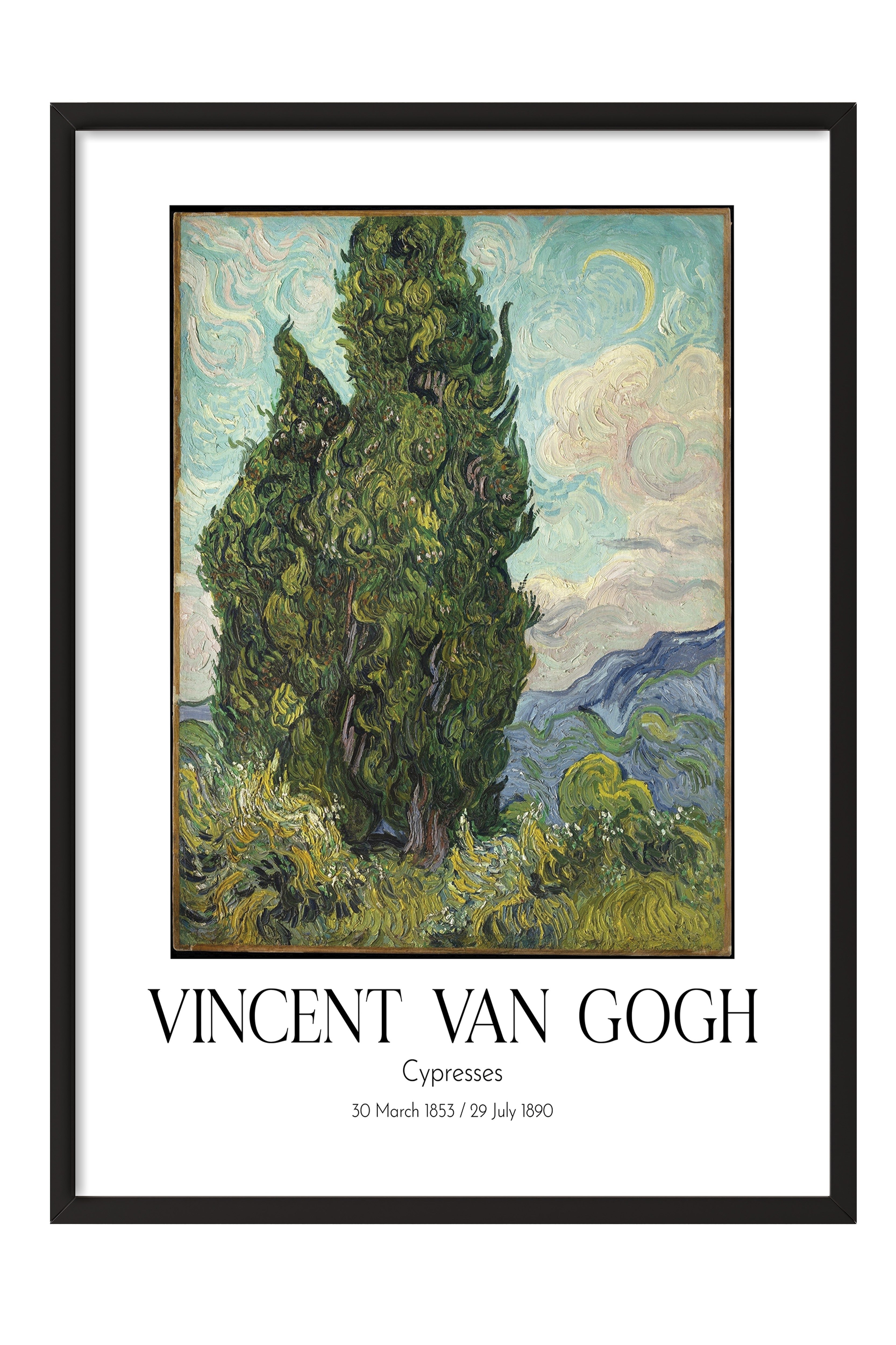 Vincent Van Gogh - Cypresses, Siyah Çerçeveli Tablo, Sanat Serisi NO:110598