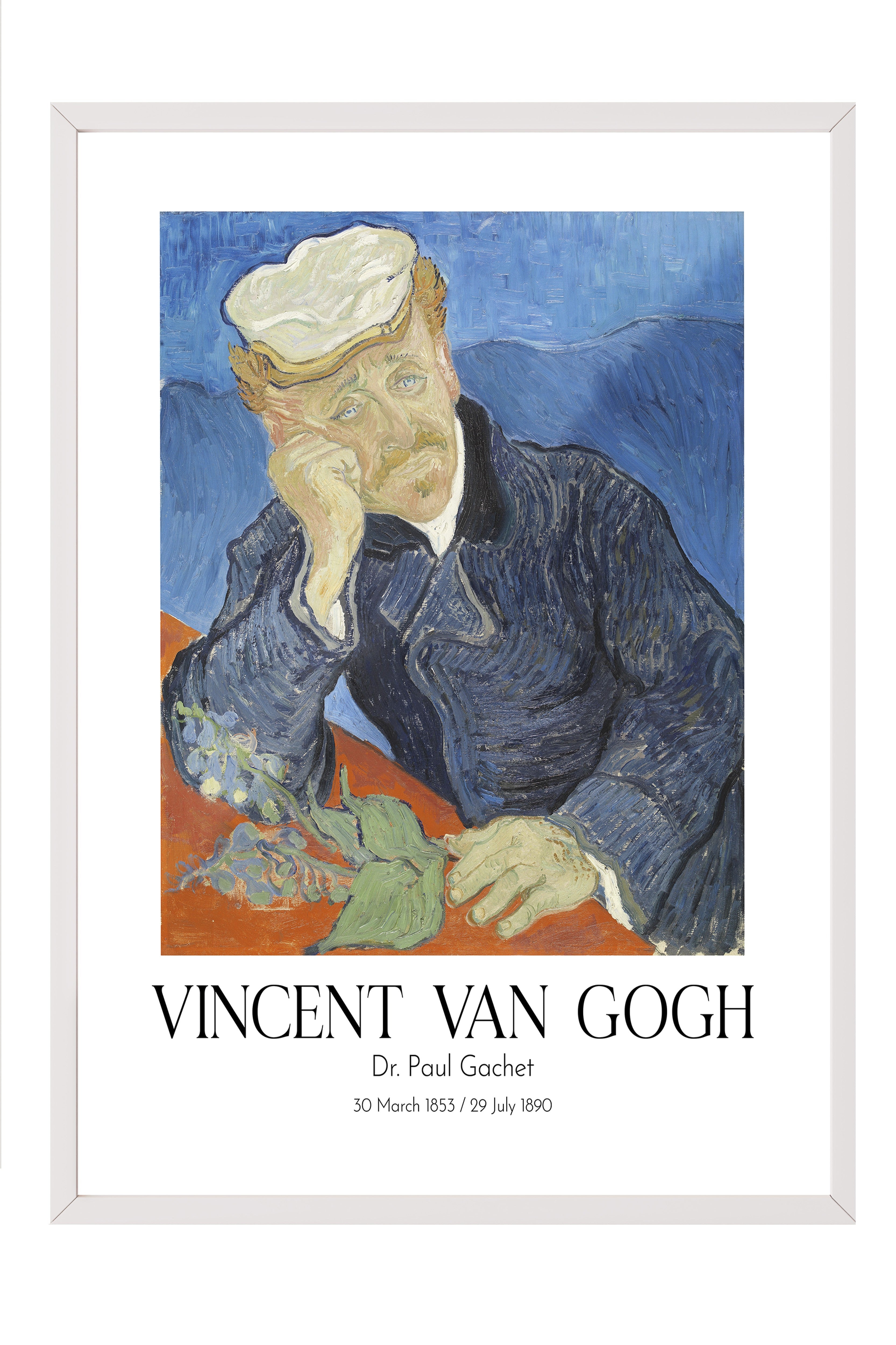 Vincent Van Gogh - Dr Paul Gachet, Beyaz Çerçeveli Tablo, Sanat Serisi NO:110599