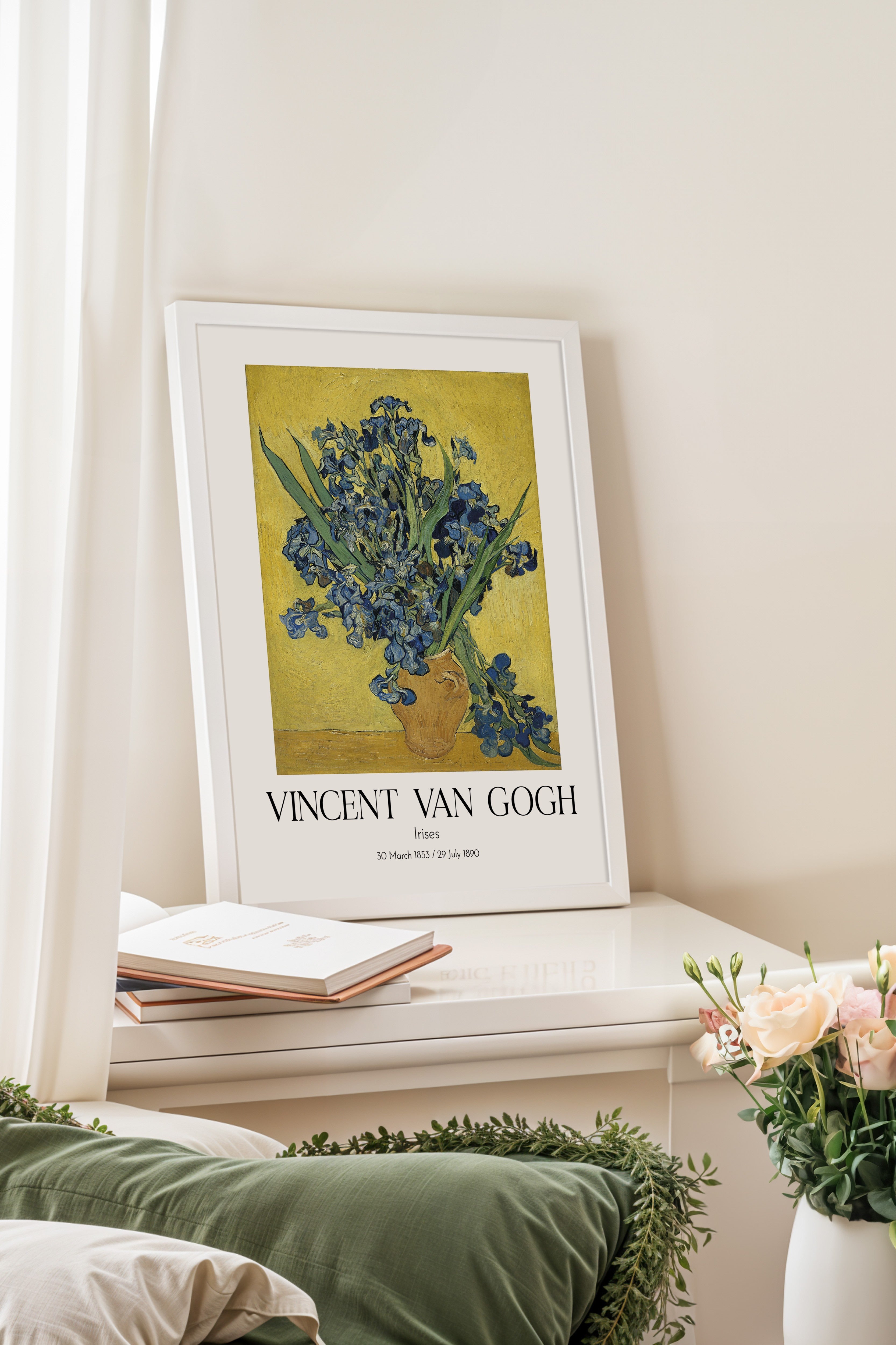 Vincent Van Gogh - Irises, Beyaz Çerçeveli Tablo, Sanat Serisi NO:110606