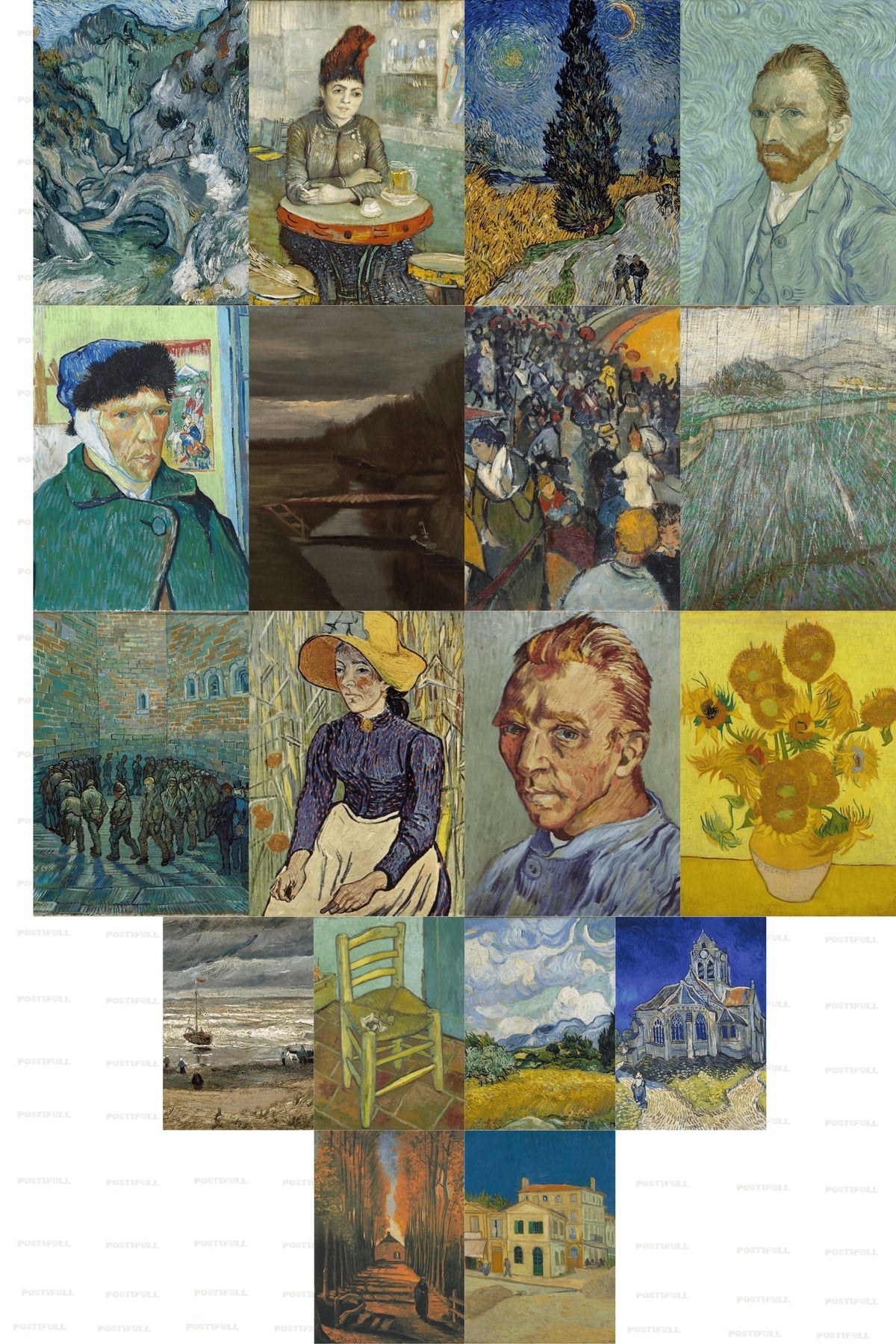 Vincent Van Gogh Kolaj Seti, Sanatsal Poster Kartları, Bant Hediyeli - 50 Adet 10*15cm Duvar Posteri