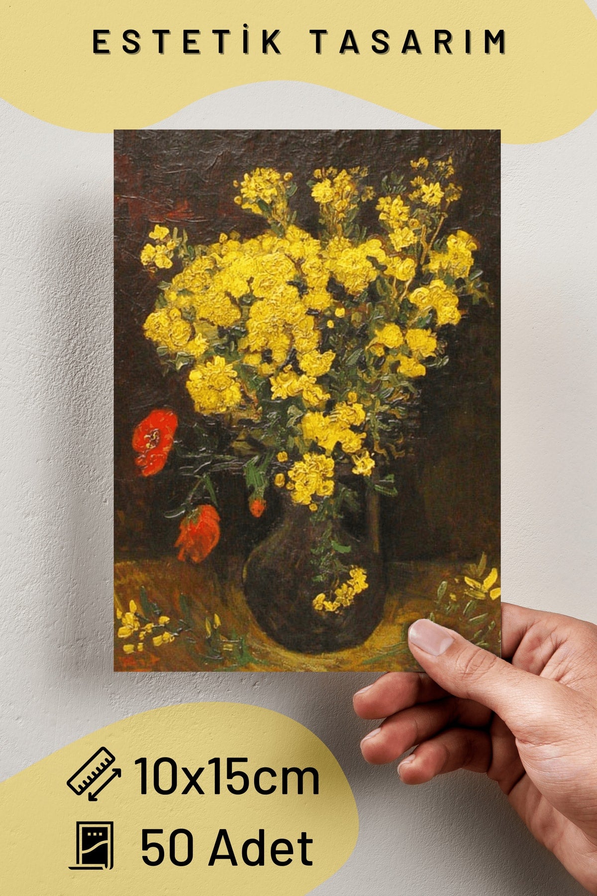 Vincent Van Gogh Kolaj Seti, Sanatsal Poster Kartları, Bant Hediyeli - 50 Adet 10*15cm Duvar Posteri