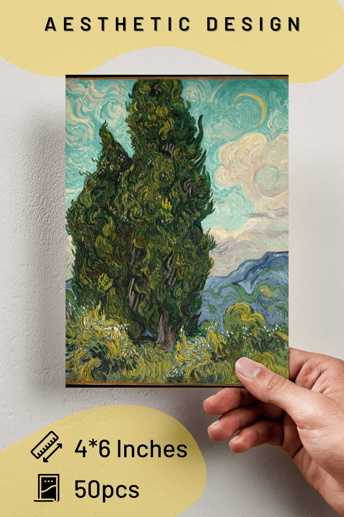 Vincent Van Gogh Kolaj Seti, Sanatsal Poster Kartları, Bant Hediyeli - 50 Adet 10*15cm Duvar Posteri