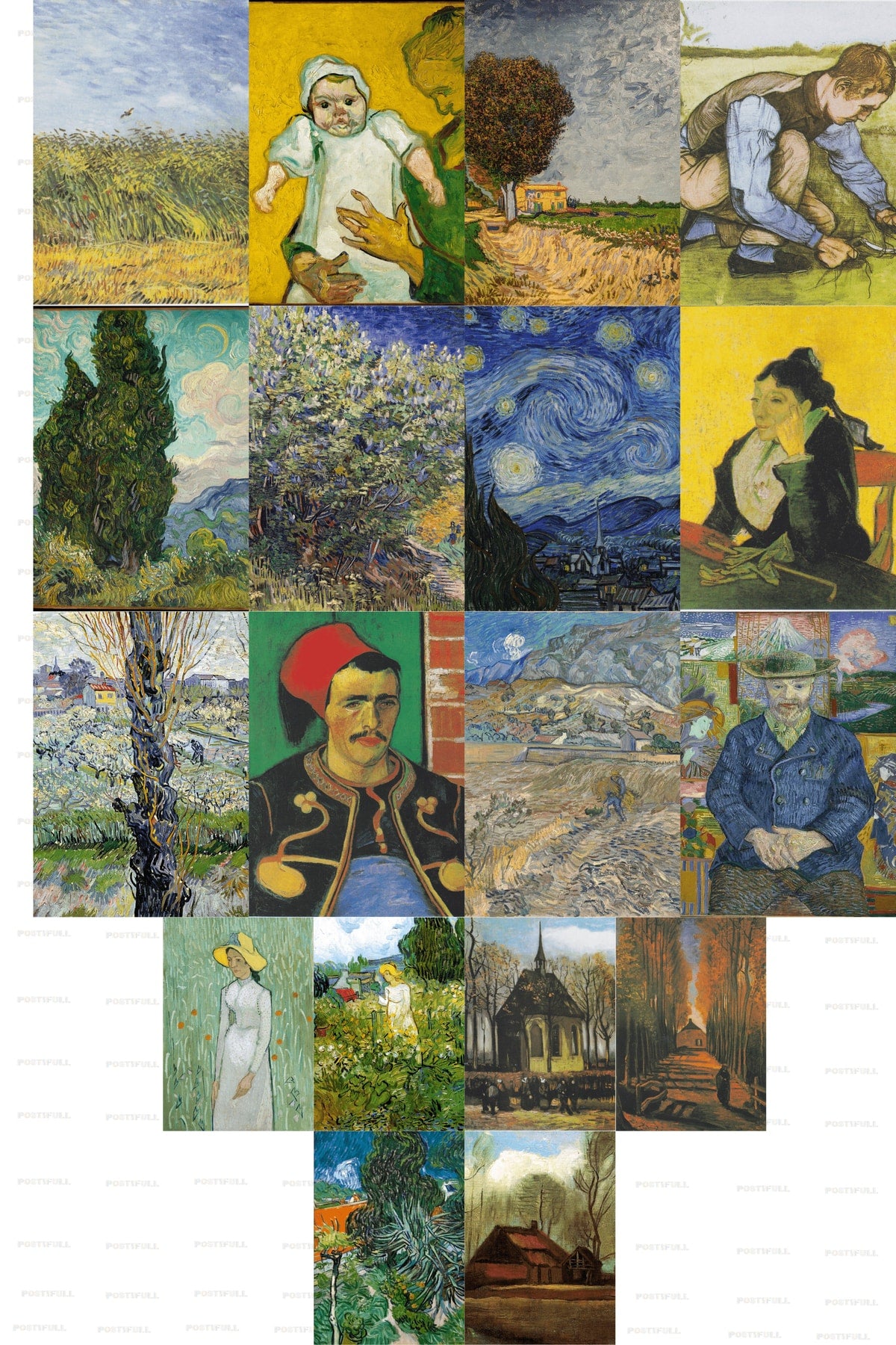 Vincent Van Gogh Kolaj Seti, Sanatsal Poster Kartları, Bant Hediyeli - 50 Adet 10*15cm Duvar Posteri