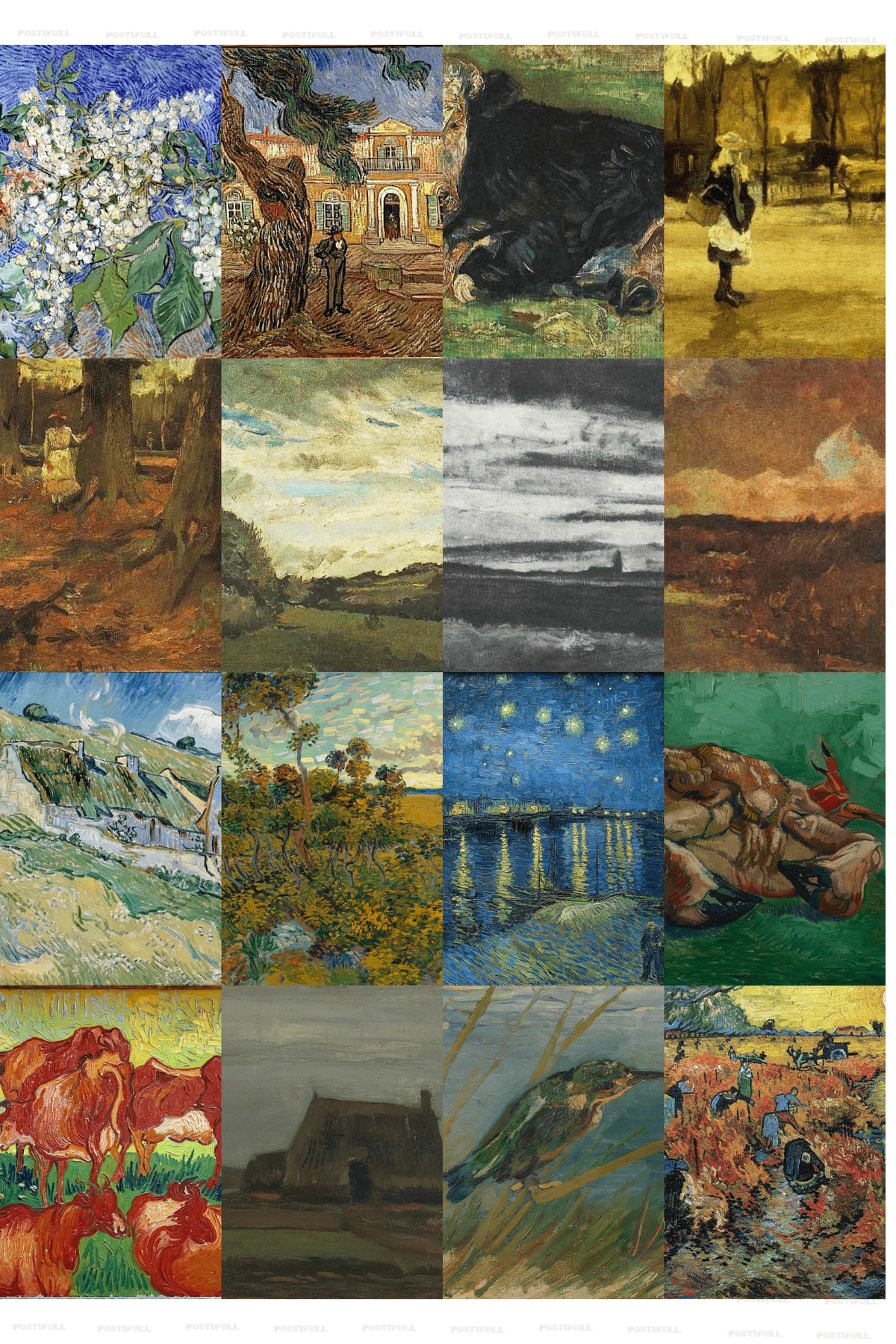Vincent Van Gogh Kolaj Seti, Sanatsal Poster Kartları, Bant Hediyeli - 50 Adet 10*15cm Duvar Posteri
