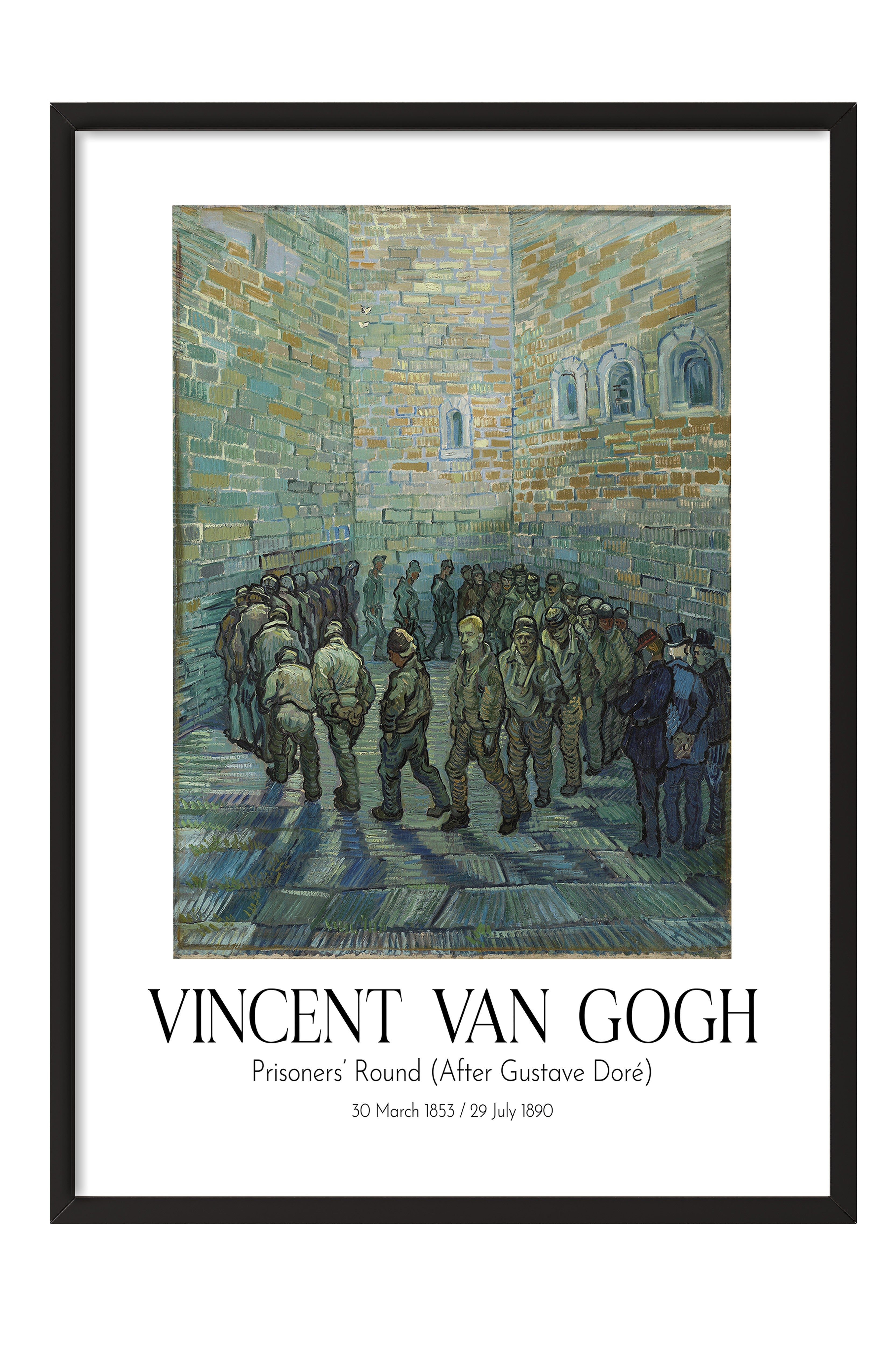 Vincent Van Gogh - Prisoners' Round (After Gustave Doré), Siyah Çerçeveli Tablo, Sanat Serisi NO:110628
