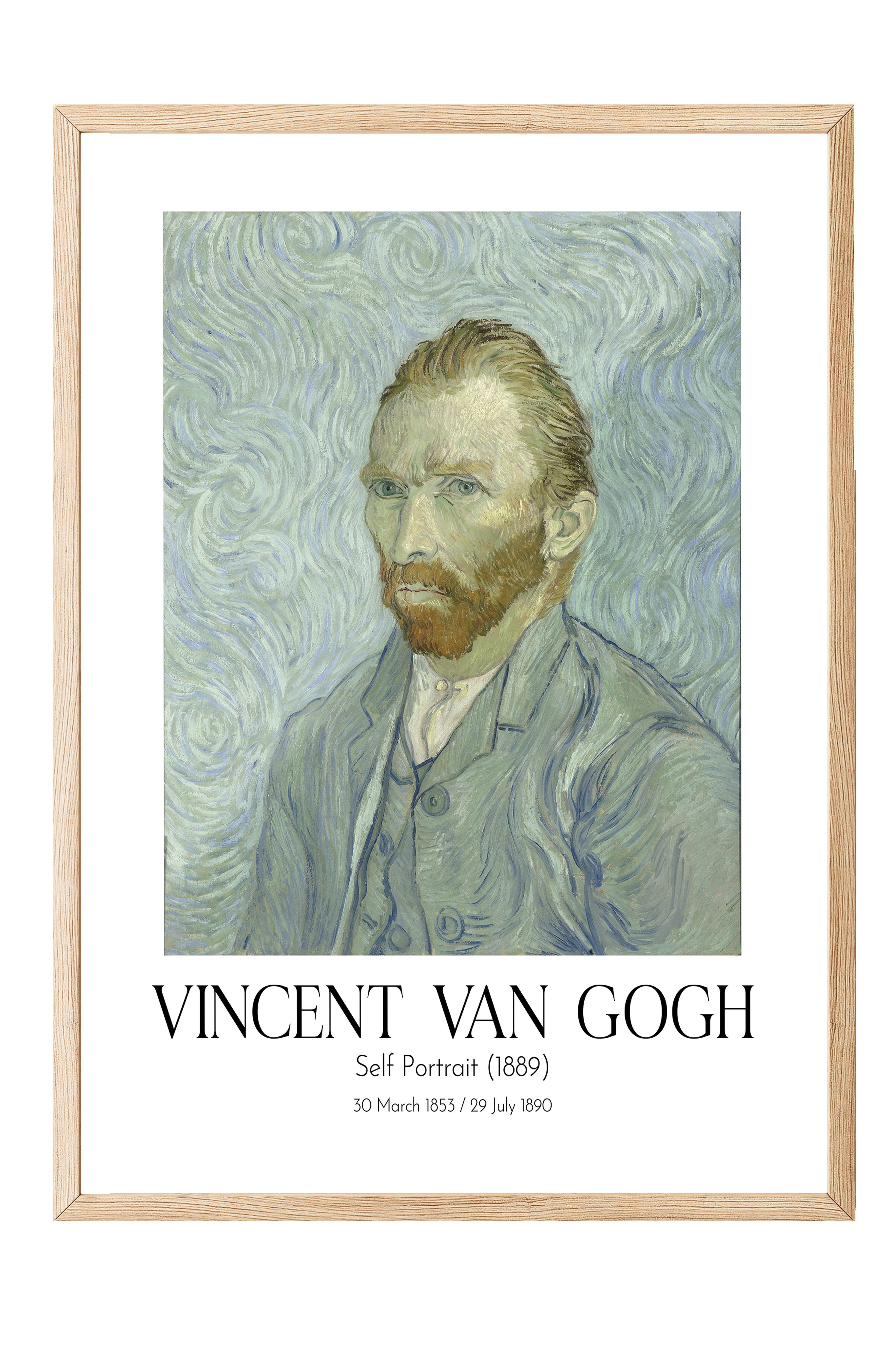 Vincent Van Gogh - Self Portrait (1889), Ahşap Çerçeveli Tablo, Sanat Serisi NO:110629