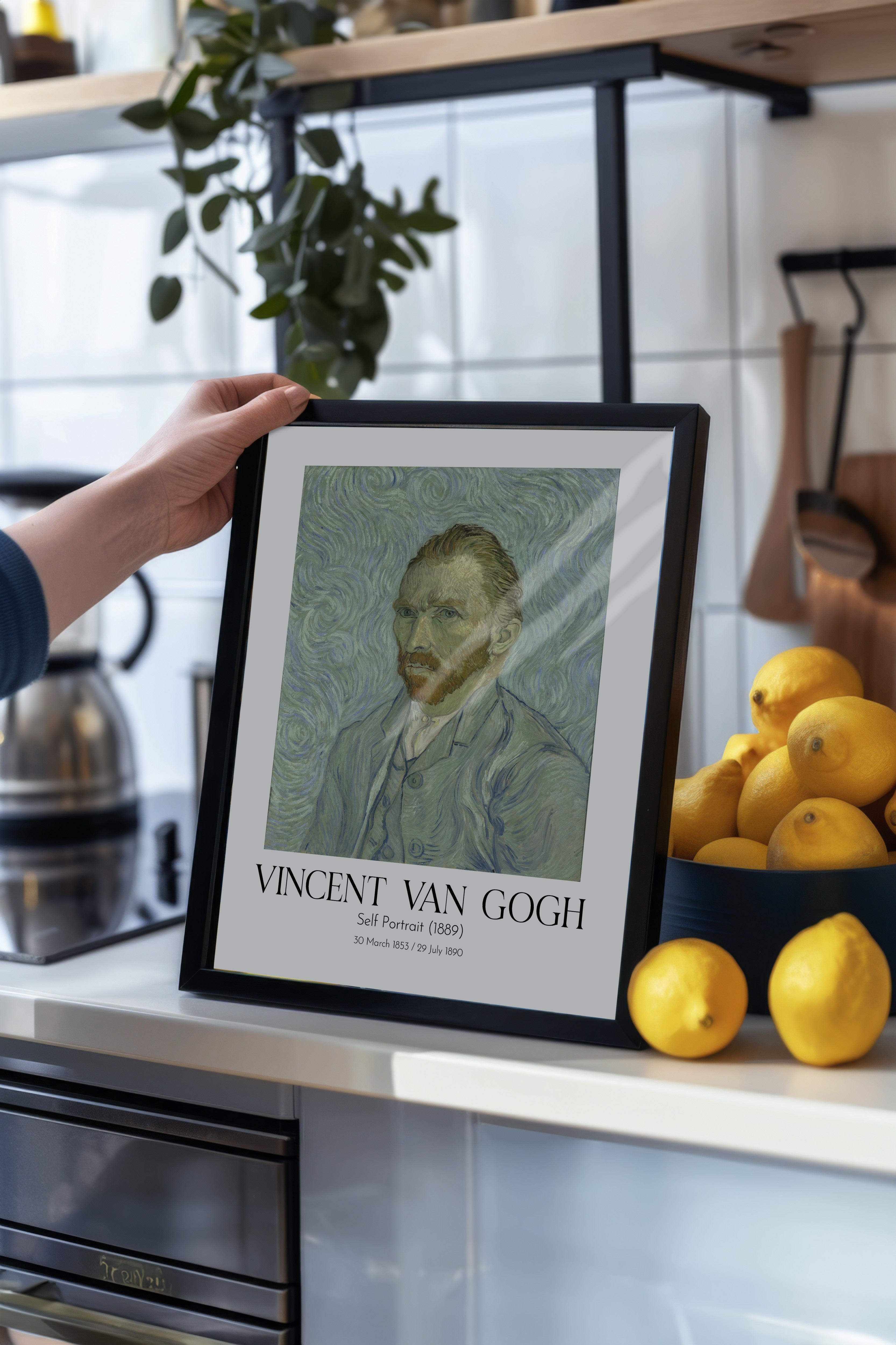 Vincent Van Gogh - Self Portrait (1889), Siyah Çerçeveli Tablo, Sanat Serisi NO:110629