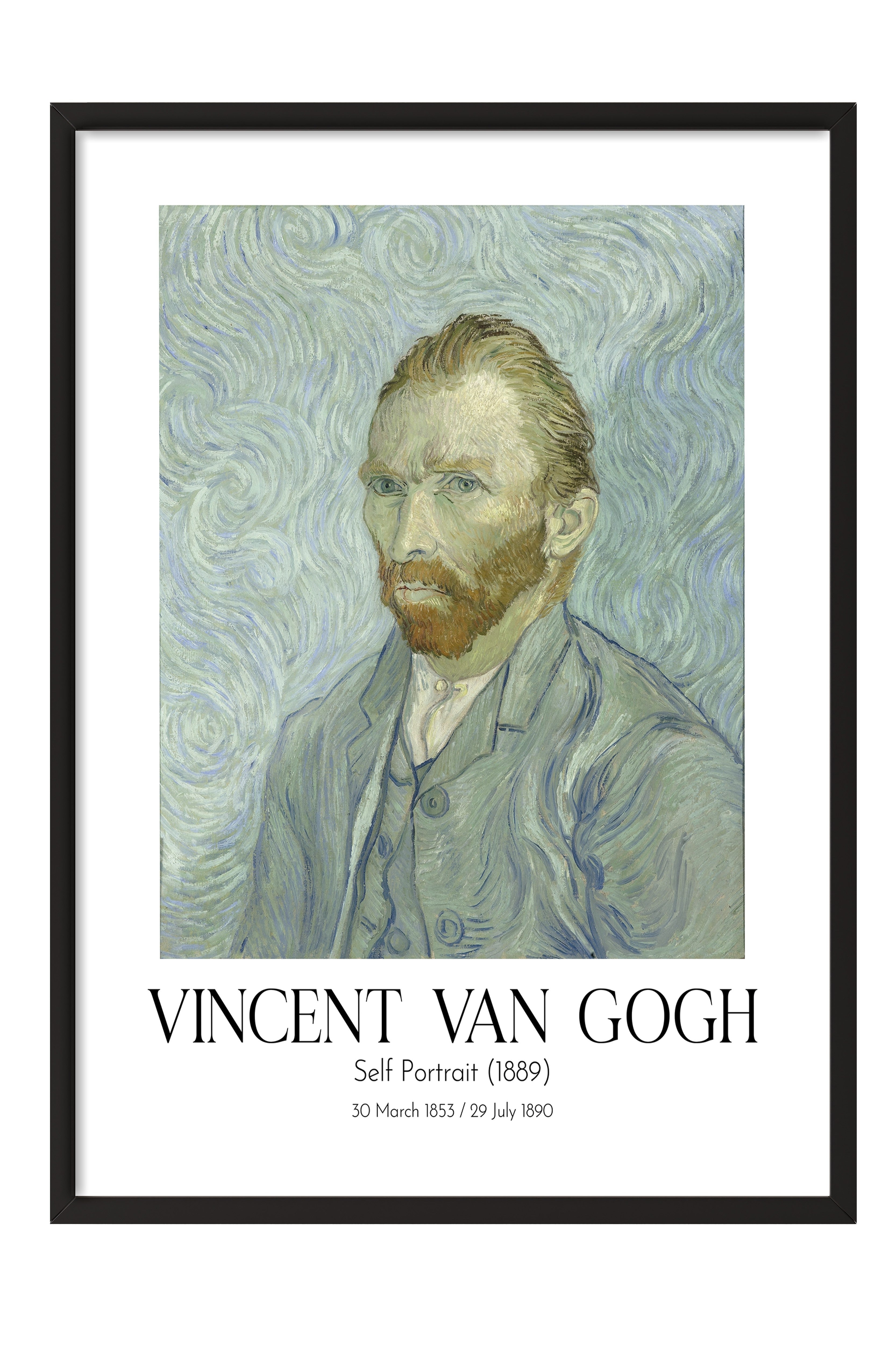 Vincent Van Gogh - Self Portrait (1889), Siyah Çerçeveli Tablo, Sanat Serisi NO:110629