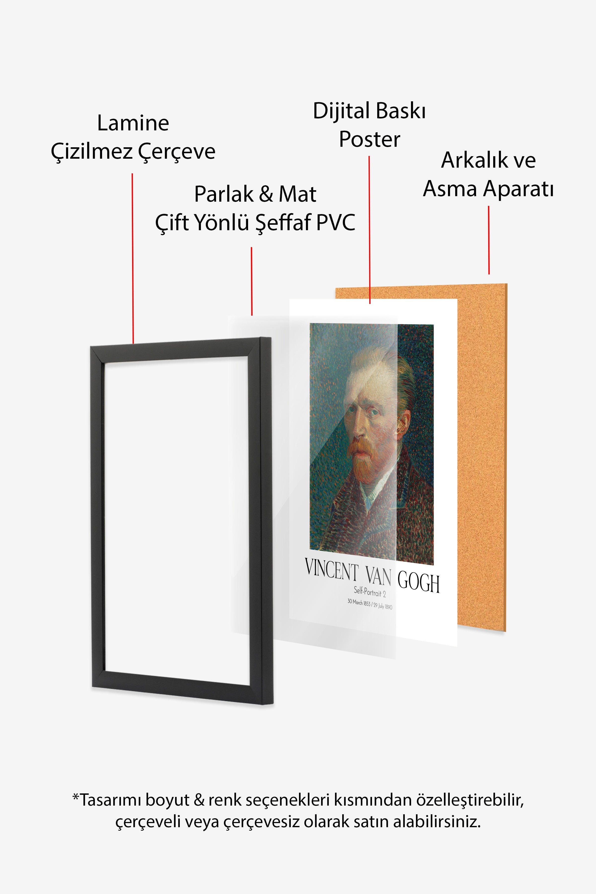 Vincent Van Gogh - Self-Portrait 2, Siyah Çerçeveli Tablo, Sanat Serisi NO:110613