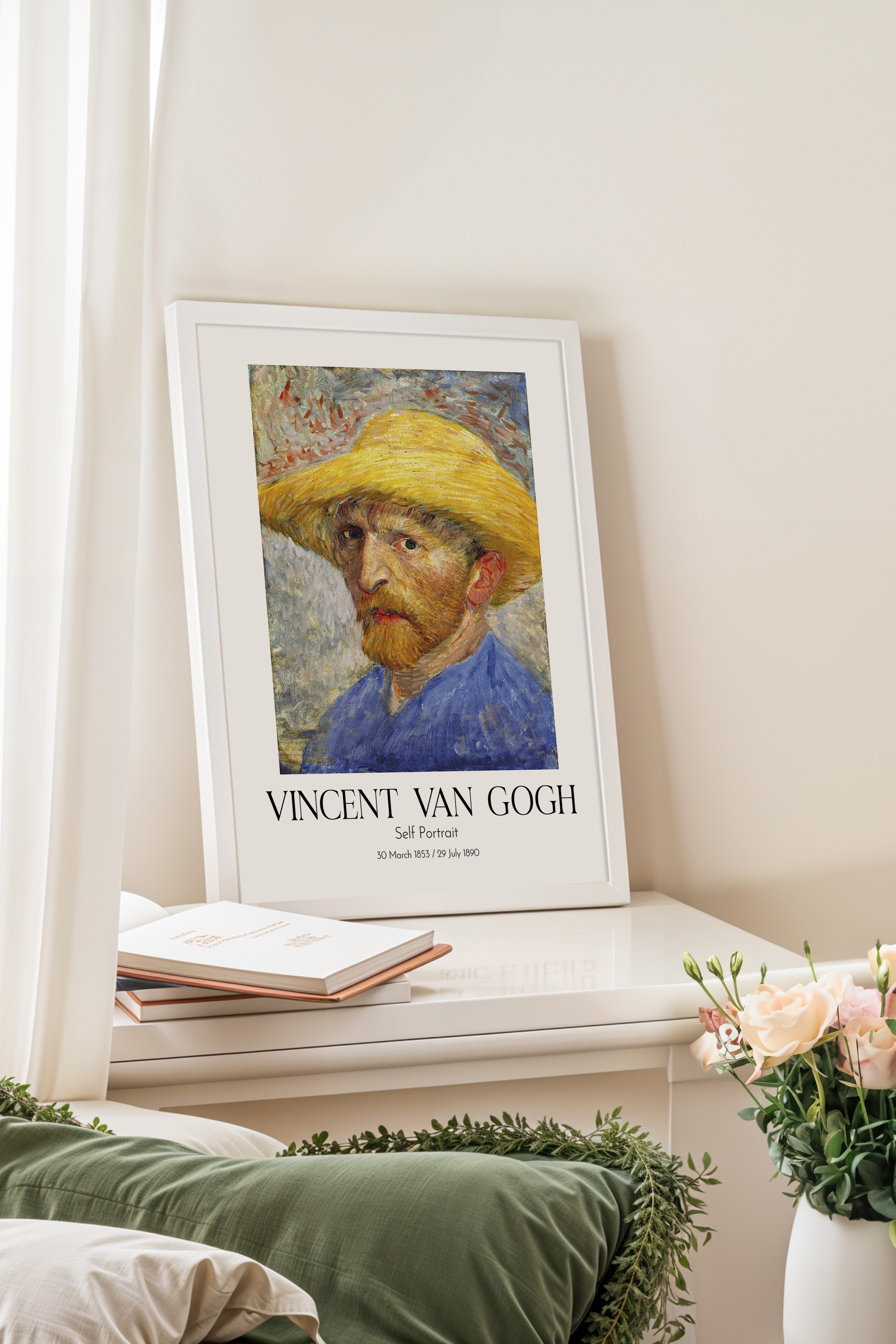 Vincent Van Gogh - Self Portrait, Beyaz Çerçeveli Tablo, Sanat Serisi NO:110612