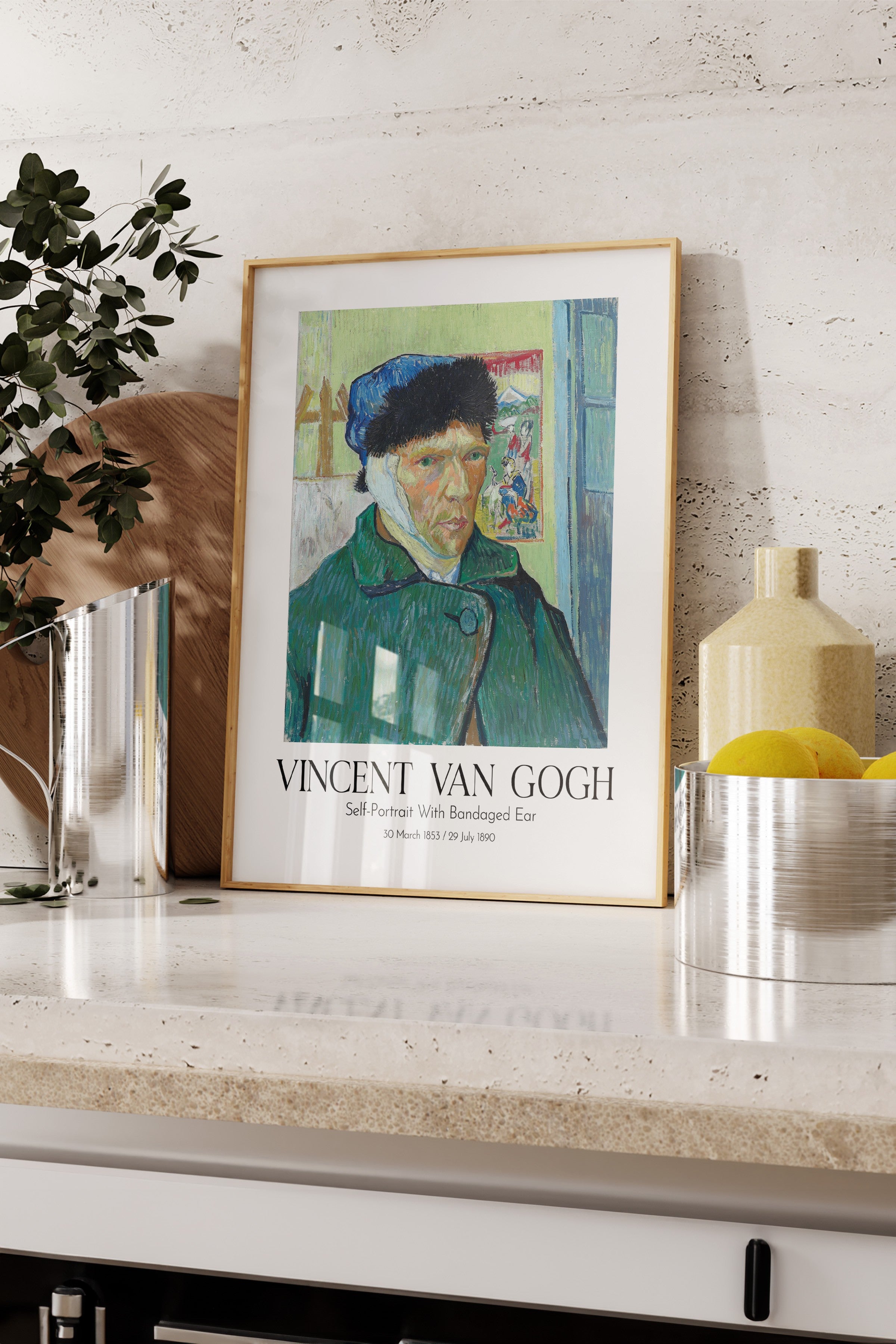 Vincent Van Gogh - Self-Portrait With Bandaged Ear, Ahşap Çerçeveli Tablo, Sanat Serisi NO:110608