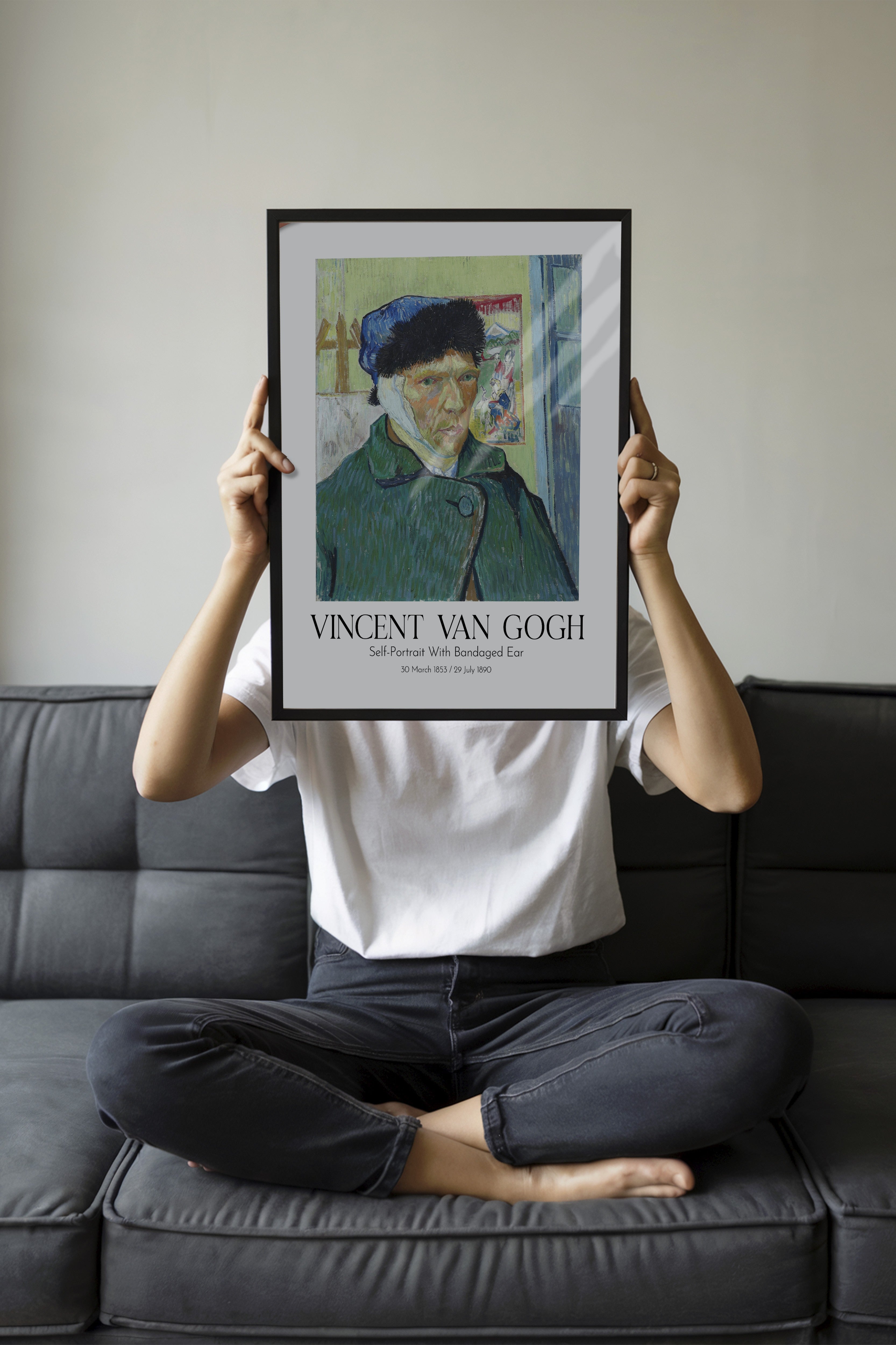 Vincent Van Gogh - Self-Portrait With Bandaged Ear, Siyah Çerçeveli Tablo, Sanat Serisi NO:110608