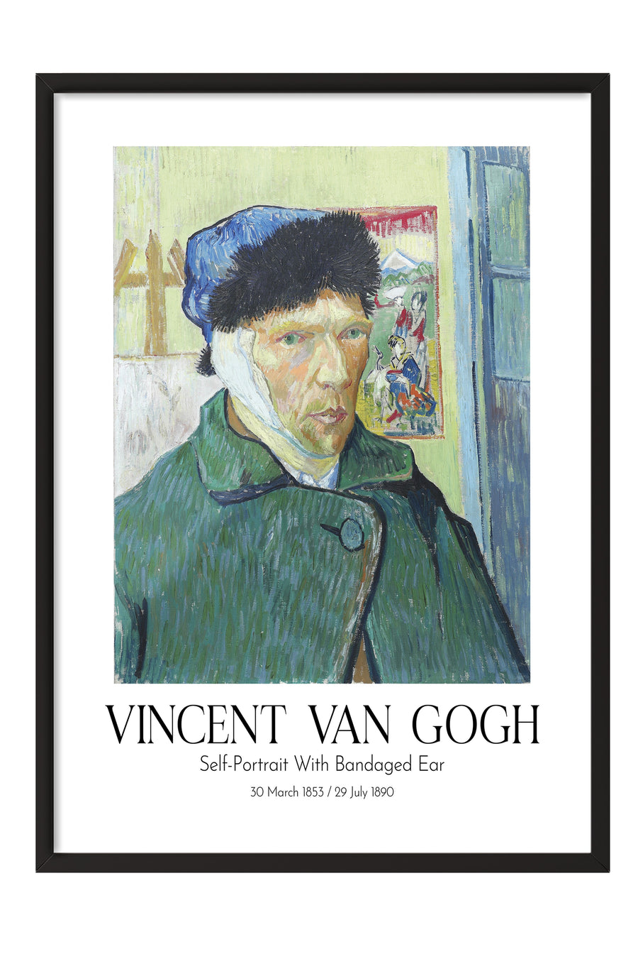 Vincent Van Gogh - Self-Portrait With Bandaged Ear, Siyah Çerçeveli Tablo, Sanat Serisi NO:110608