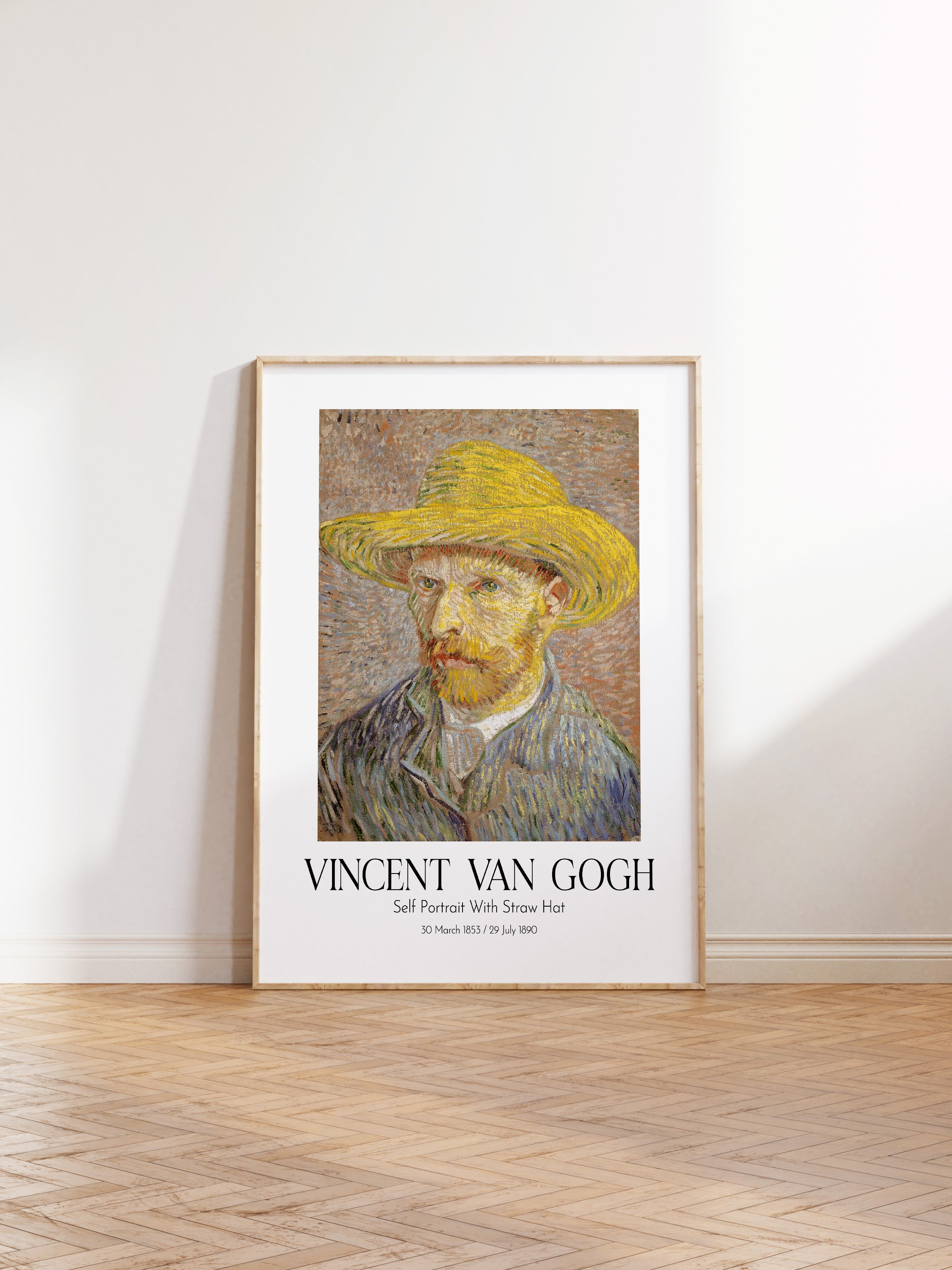 Vincent Van Gogh - Self Portrait With Straw Hat, Ahşap Çerçeveli Tablo, Sanat Serisi NO:110604