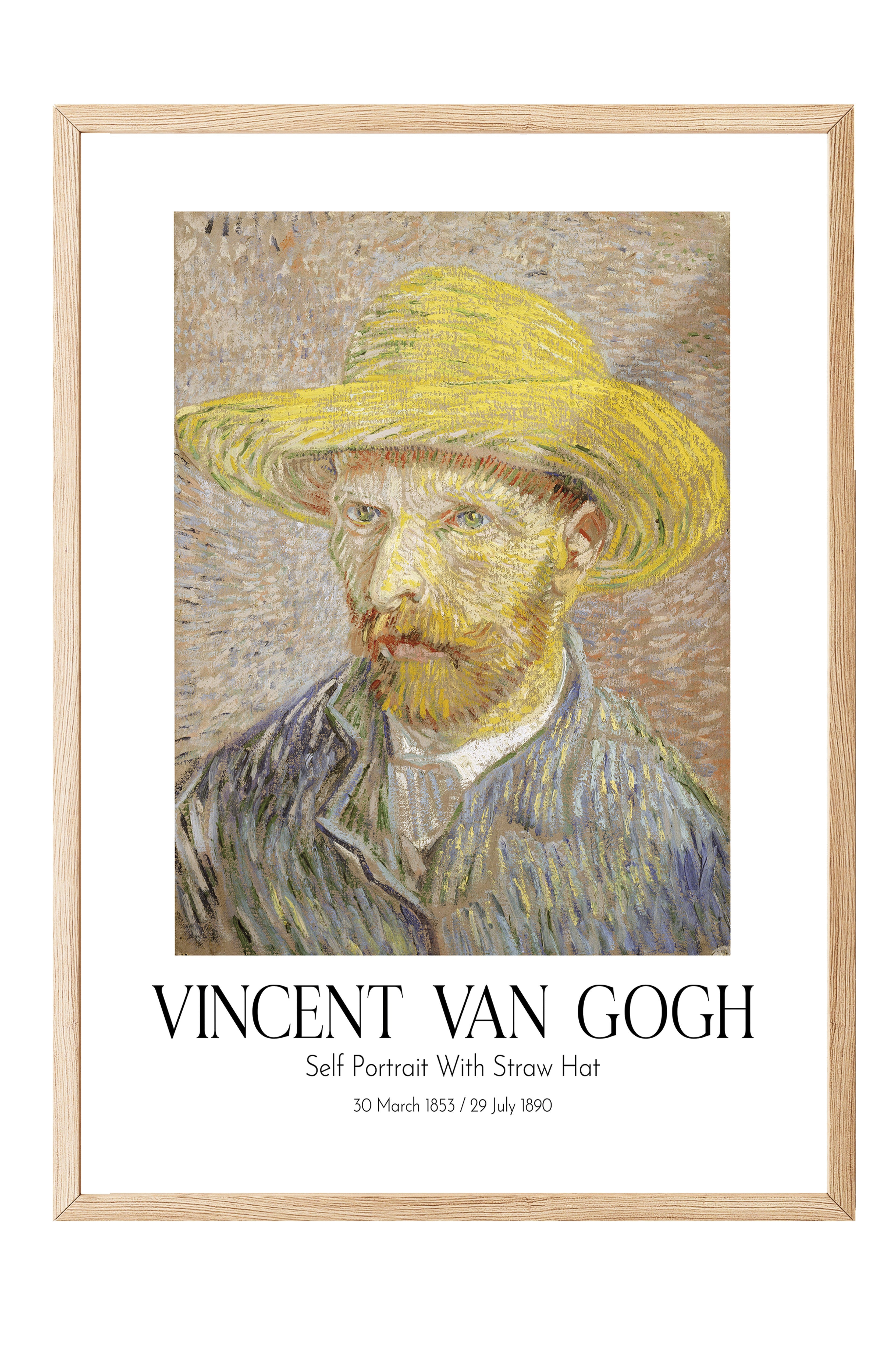 Vincent Van Gogh - Self Portrait With Straw Hat, Ahşap Çerçeveli Tablo, Sanat Serisi NO:110604
