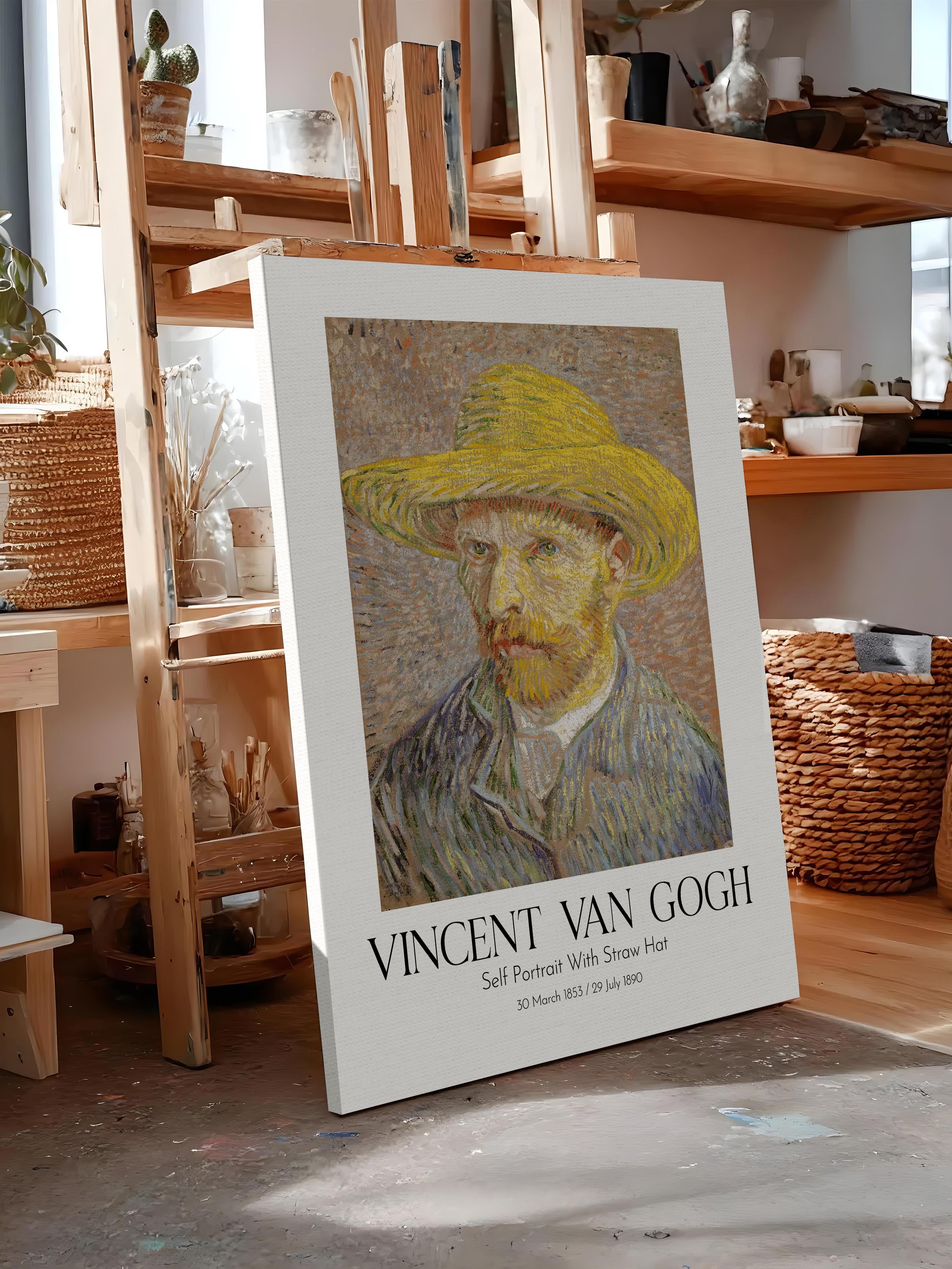 Vincent Van Gogh - Self Portrait With Straw Hat, Kanvas Tablo, Sanat Serisi NO:110604