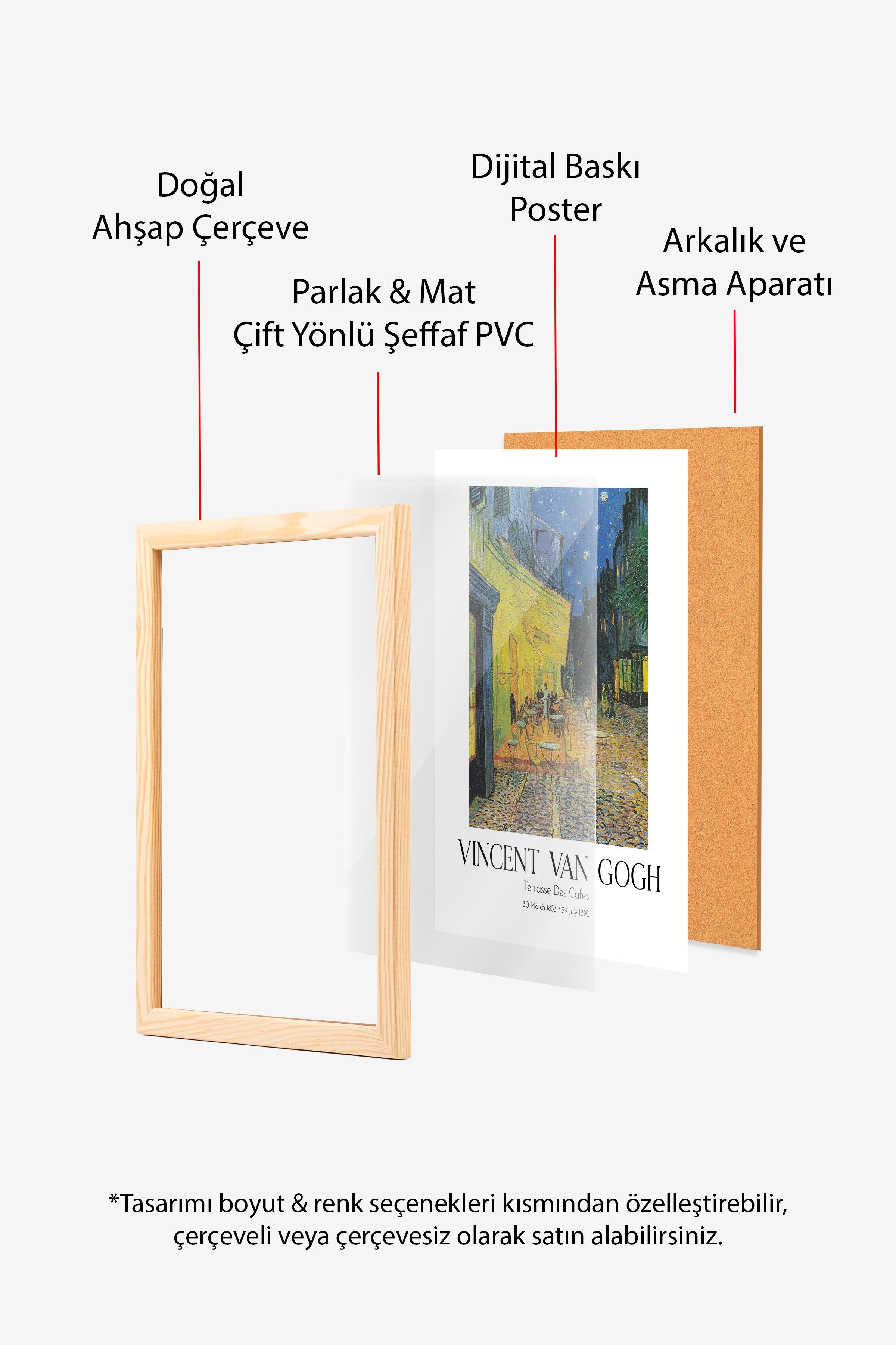 Vincent Van Gogh - Terrasse Des Cafes, Ahşap Çerçeveli Tablo, Sanat Serisi NO:110607