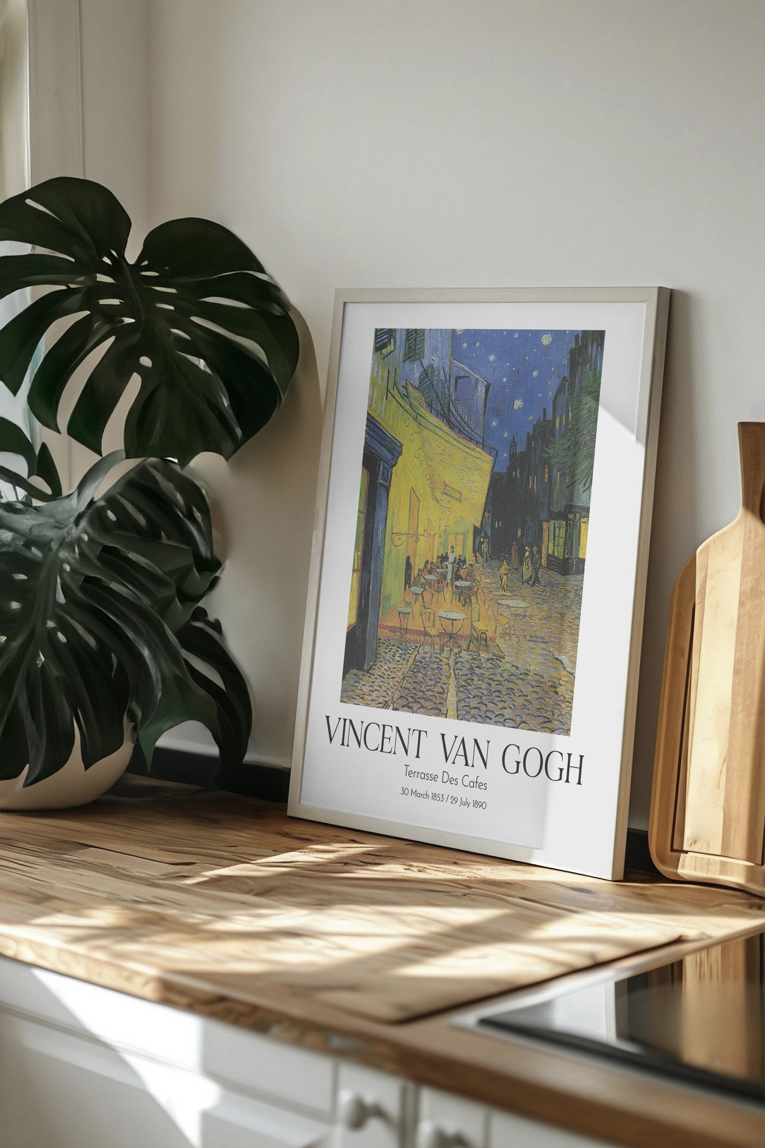 Vincent Van Gogh - Terrasse Des Cafes, Beyaz Çerçeveli Tablo, Sanat Serisi NO:110607