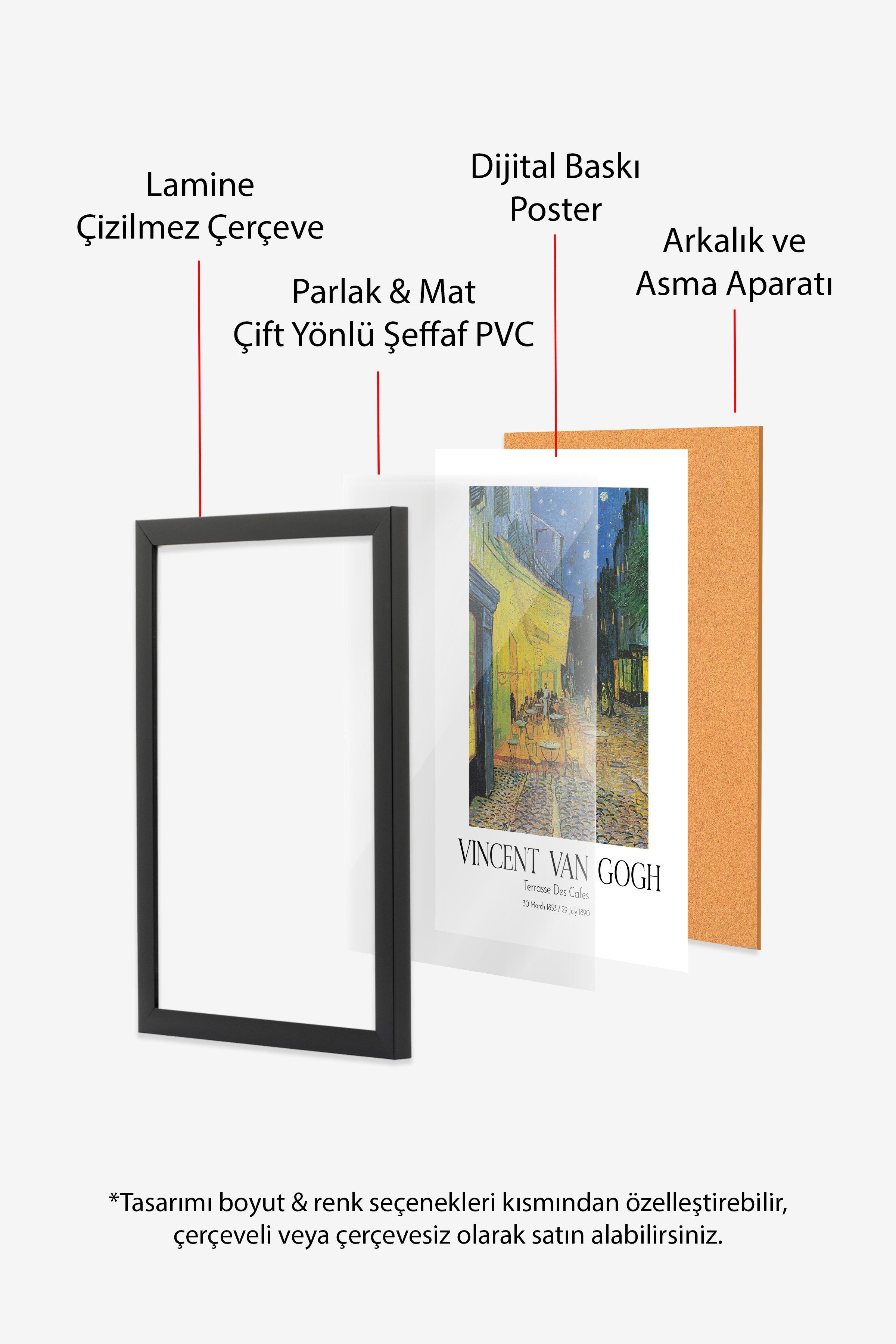 Vincent Van Gogh - Terrasse Des Cafes, Siyah Çerçeveli Tablo, Sanat Serisi NO:110607