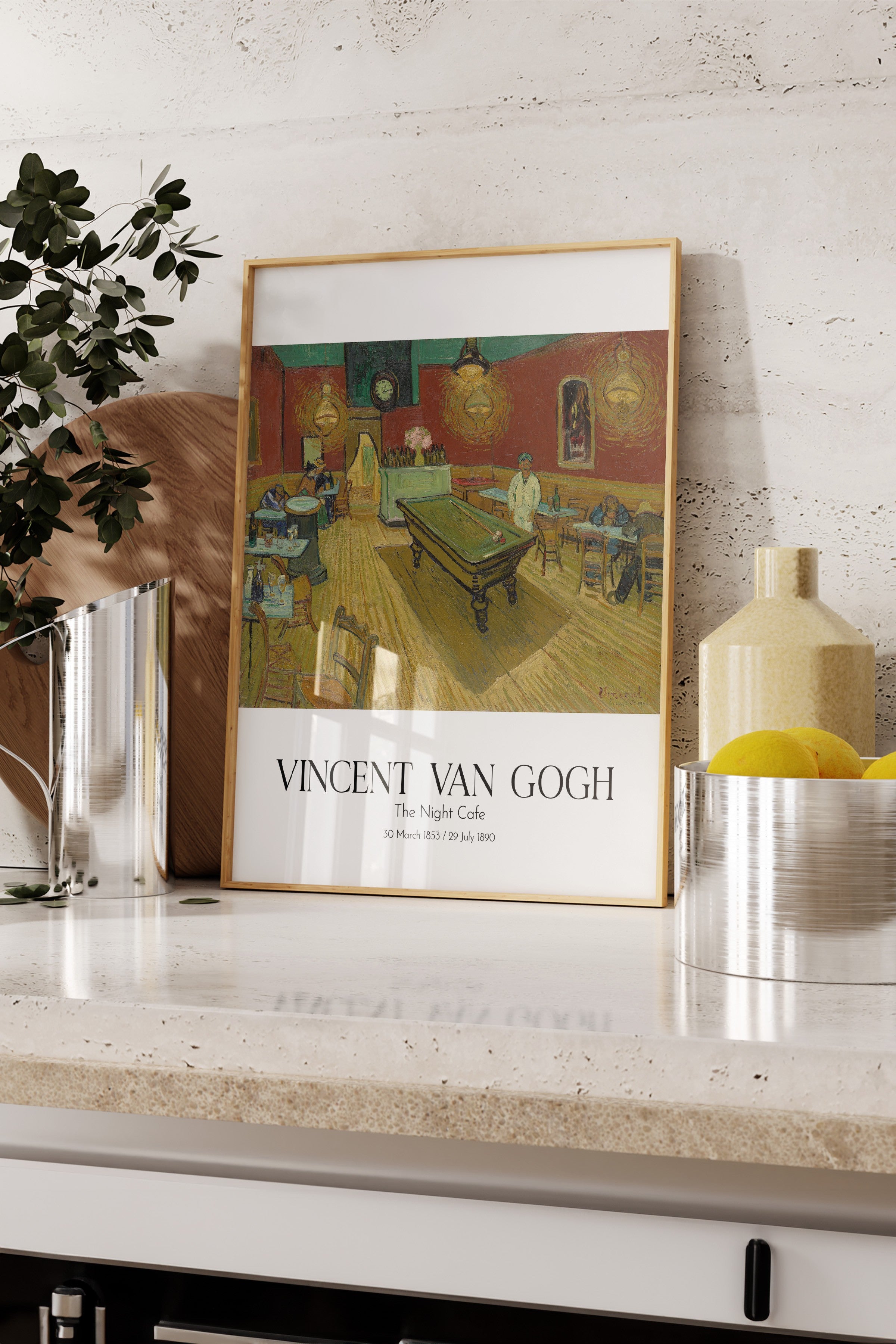 Vincent Van Gogh - The Night Cafe, Ahşap Çerçeveli Tablo, Sanat Serisi NO:110603