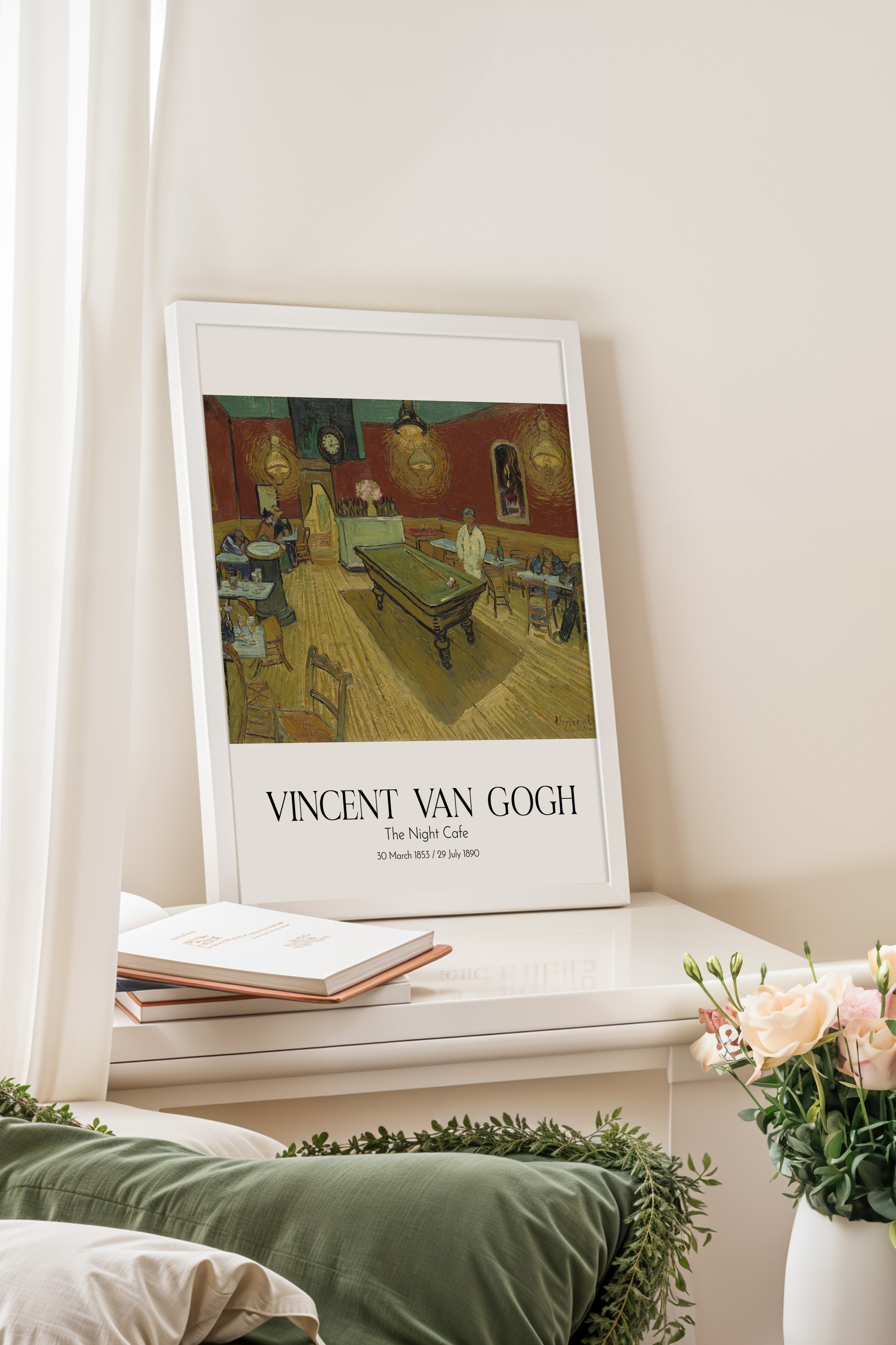 Vincent Van Gogh - The Night Cafe, Beyaz Çerçeveli Tablo, Sanat Serisi NO:110603