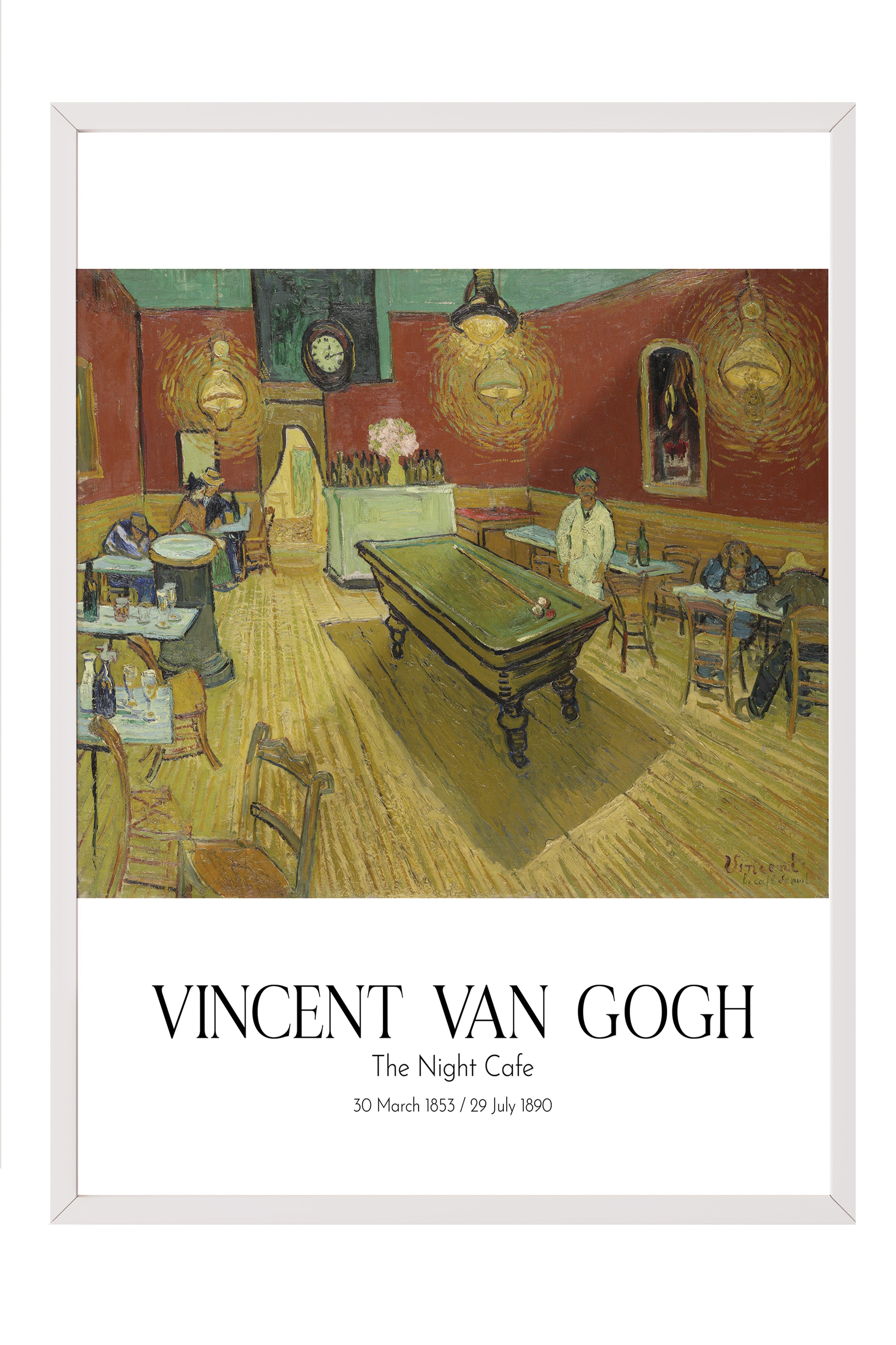 Vincent Van Gogh - The Night Cafe, Beyaz Çerçeveli Tablo, Sanat Serisi NO:110603