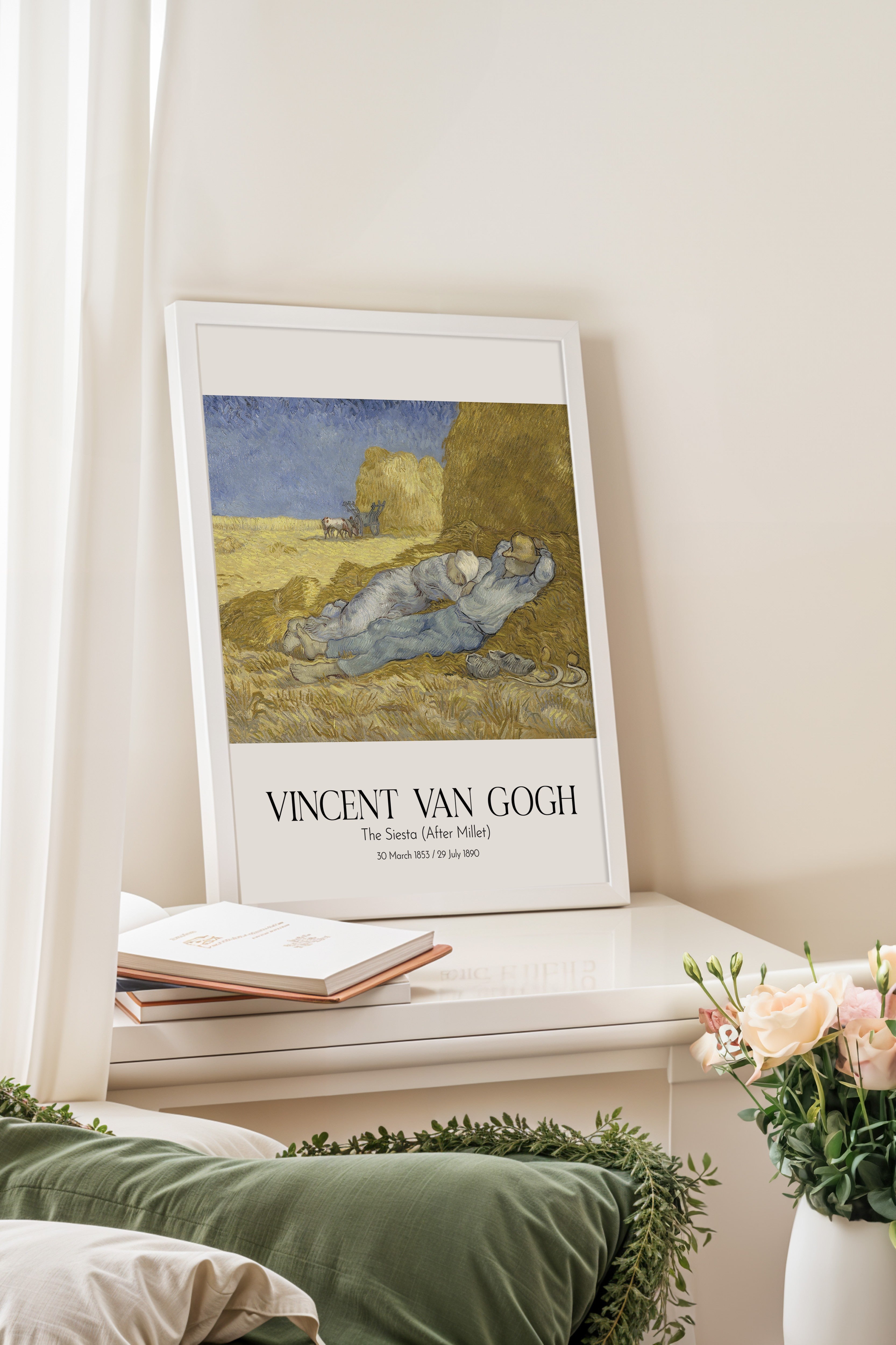 Vincent Van Gogh - The Siesta (After Millet), Beyaz Çerçeveli Tablo, Sanat Serisi NO:110624
