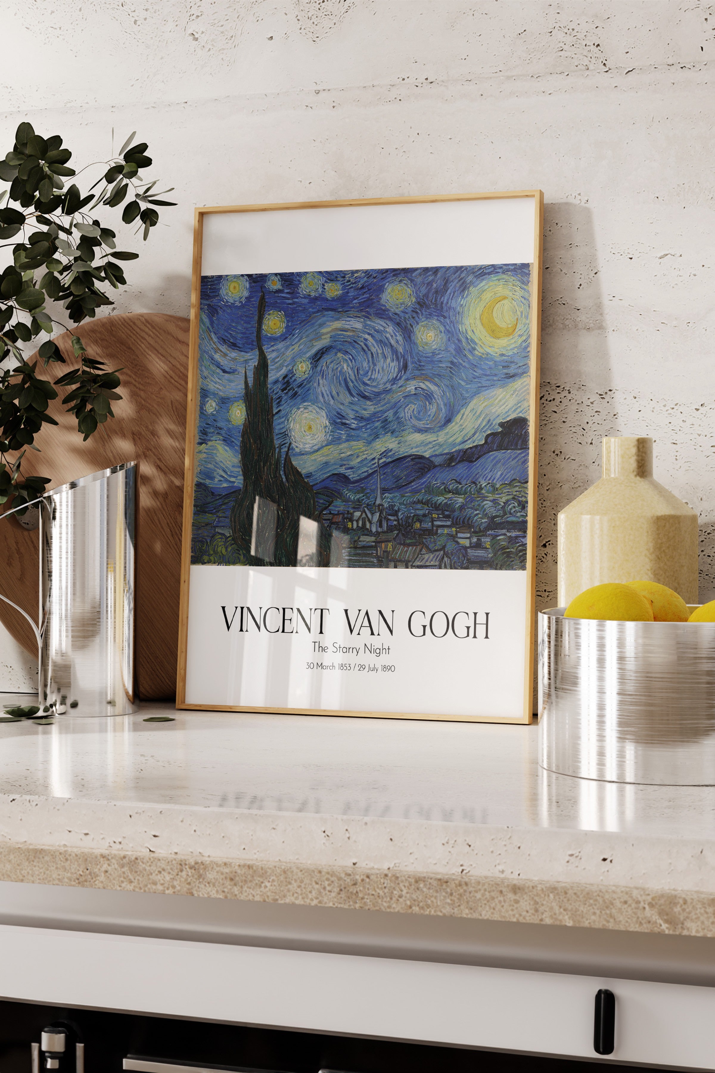 Vincent Van Gogh - The Starry Night, Ahşap Çerçeveli Tablo, Sanat Serisi NO:110626