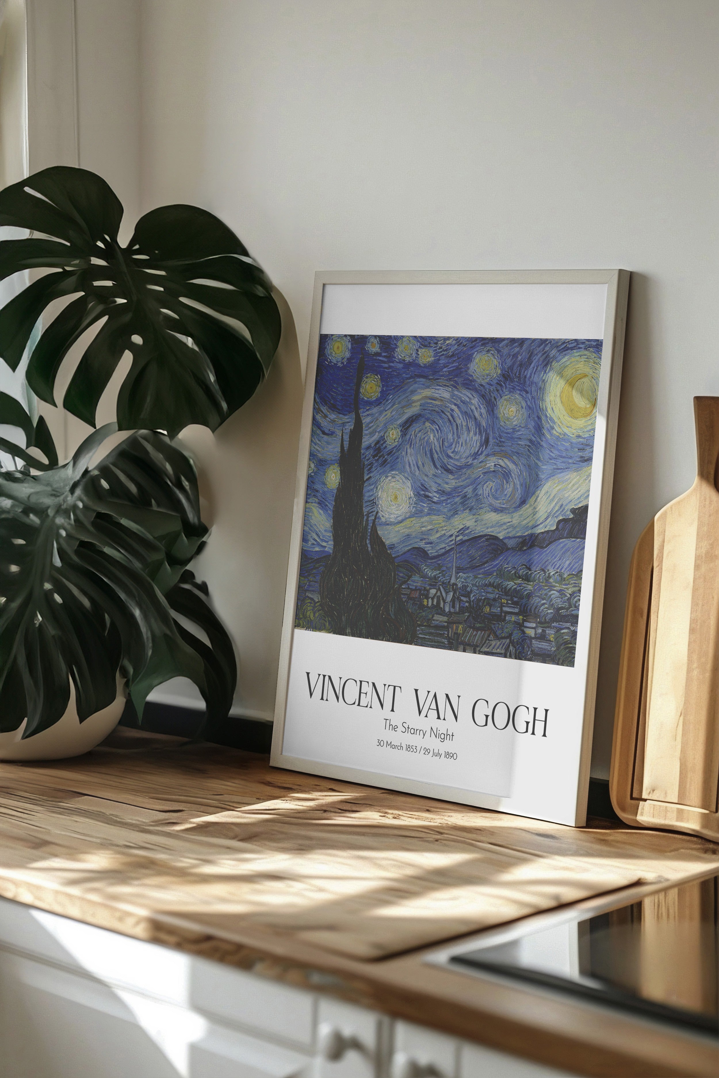 Vincent Van Gogh - The Starry Night, Beyaz Çerçeveli Tablo, Sanat Serisi NO:110626