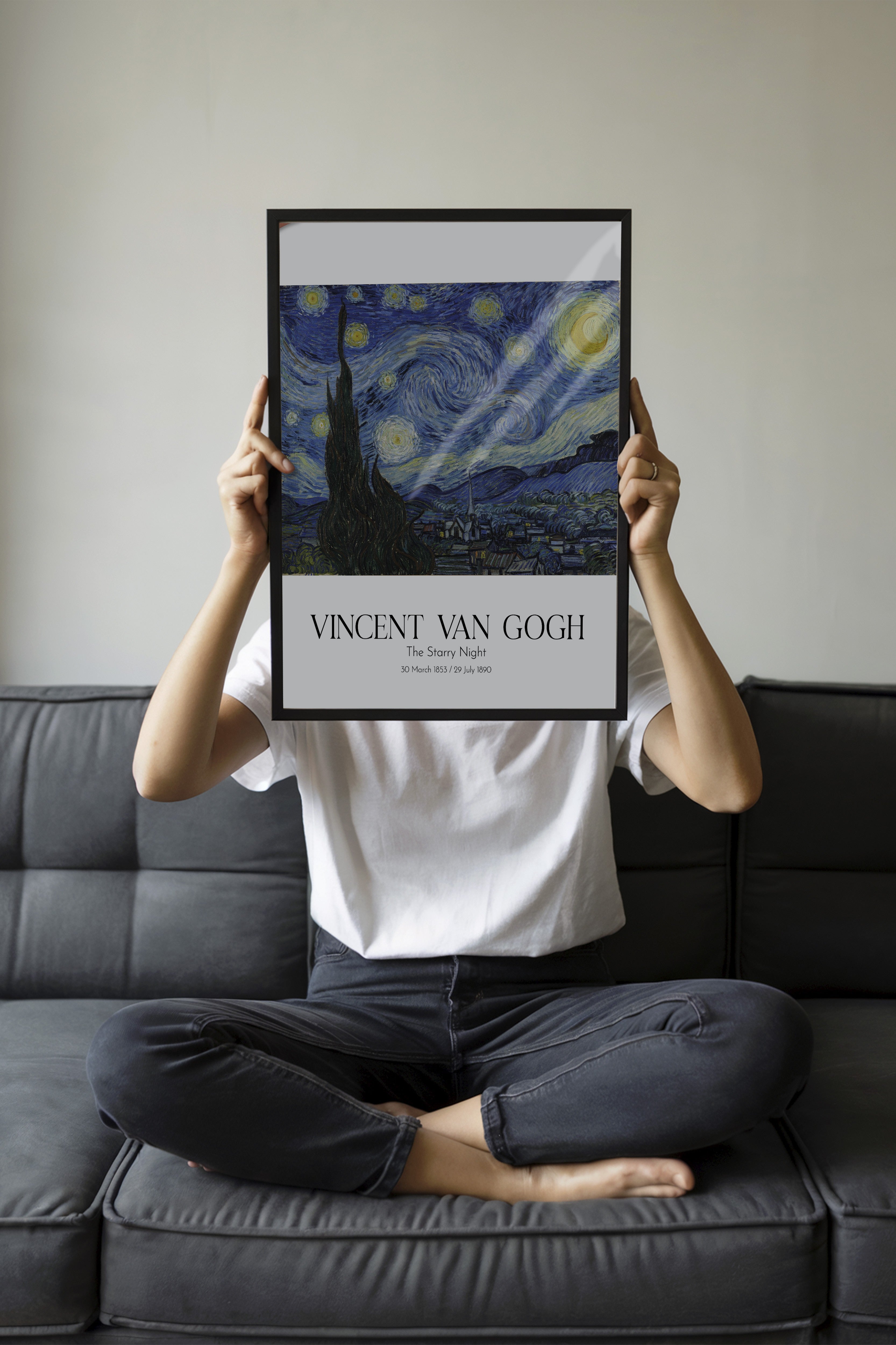 Vincent Van Gogh - The Starry Night, Siyah Çerçeveli Tablo, Sanat Serisi NO:110626