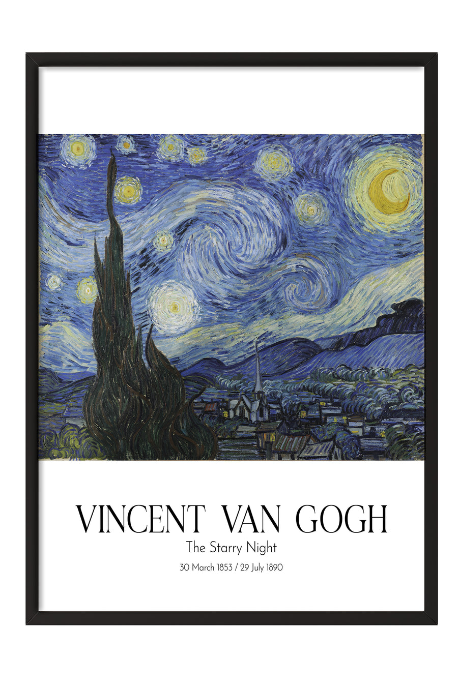Vincent Van Gogh - The Starry Night, Siyah Çerçeveli Tablo, Sanat Serisi NO:110626