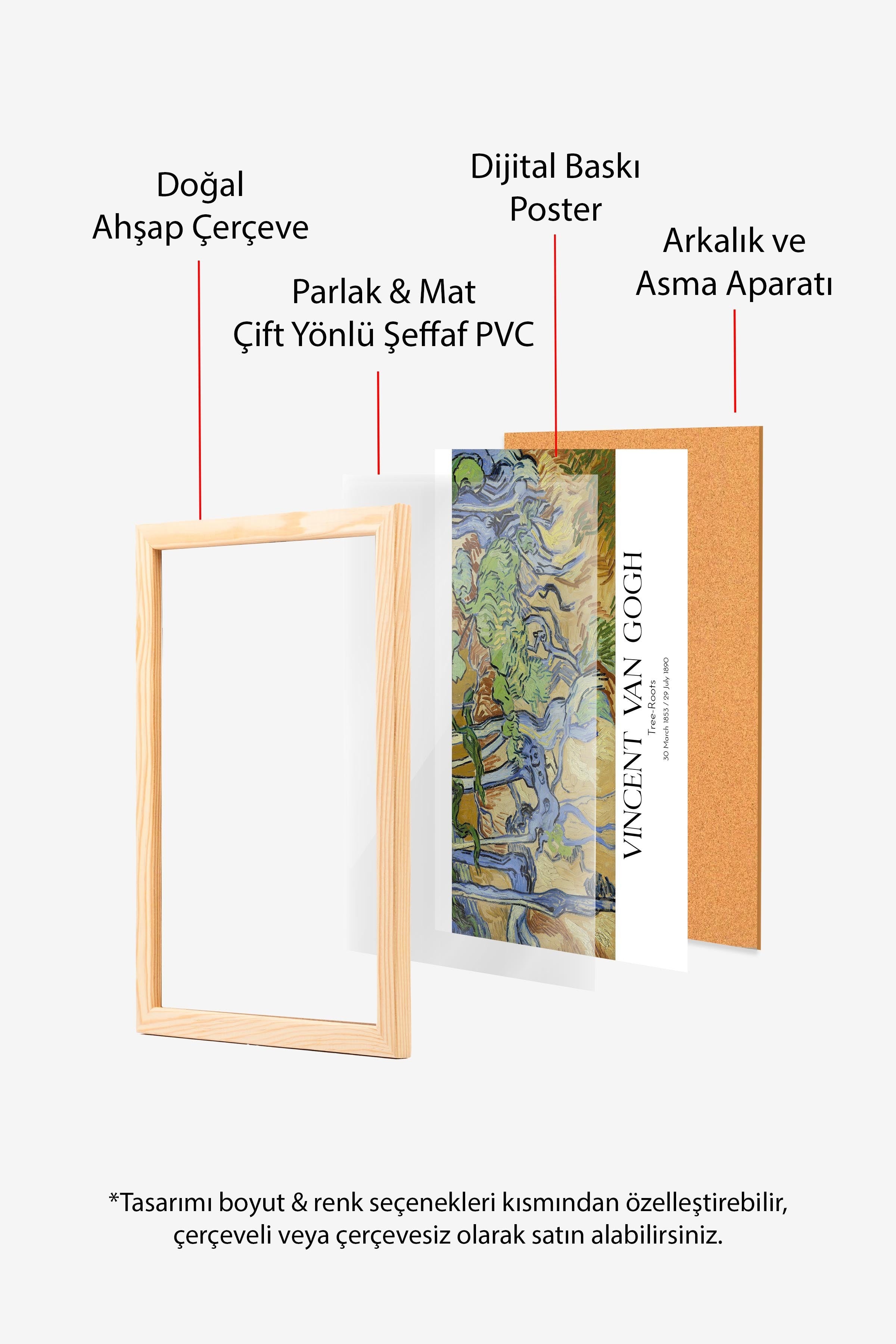 Vincent Van Gogh - Tree-Roots, Ahşap Çerçeveli Tablo, Sanat Serisi NO:110643