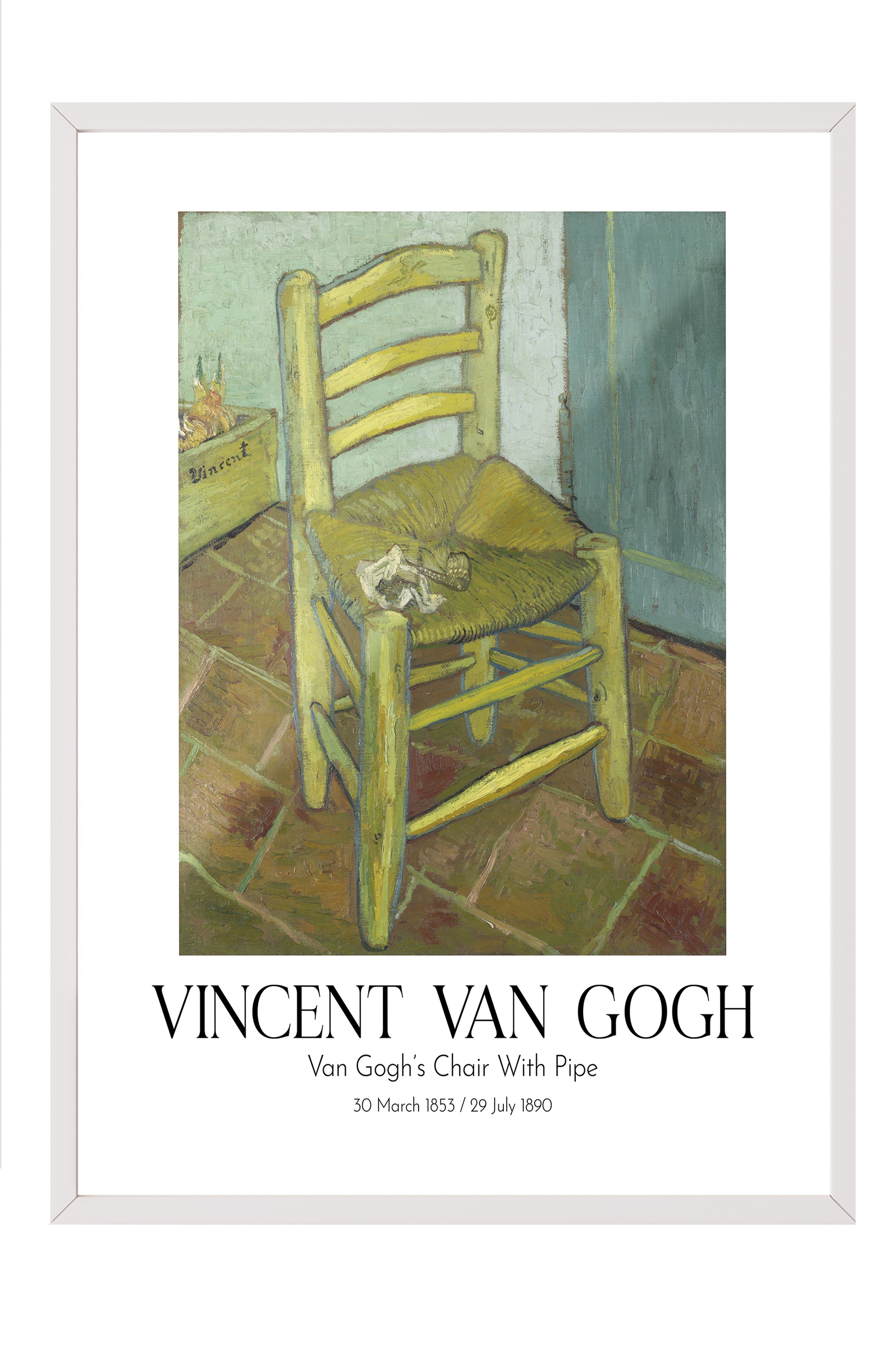 Vincent Van Gogh - Van Gogh'S Chair With Pipe, Beyaz Çerçeveli Tablo, Sanat Serisi NO:110630