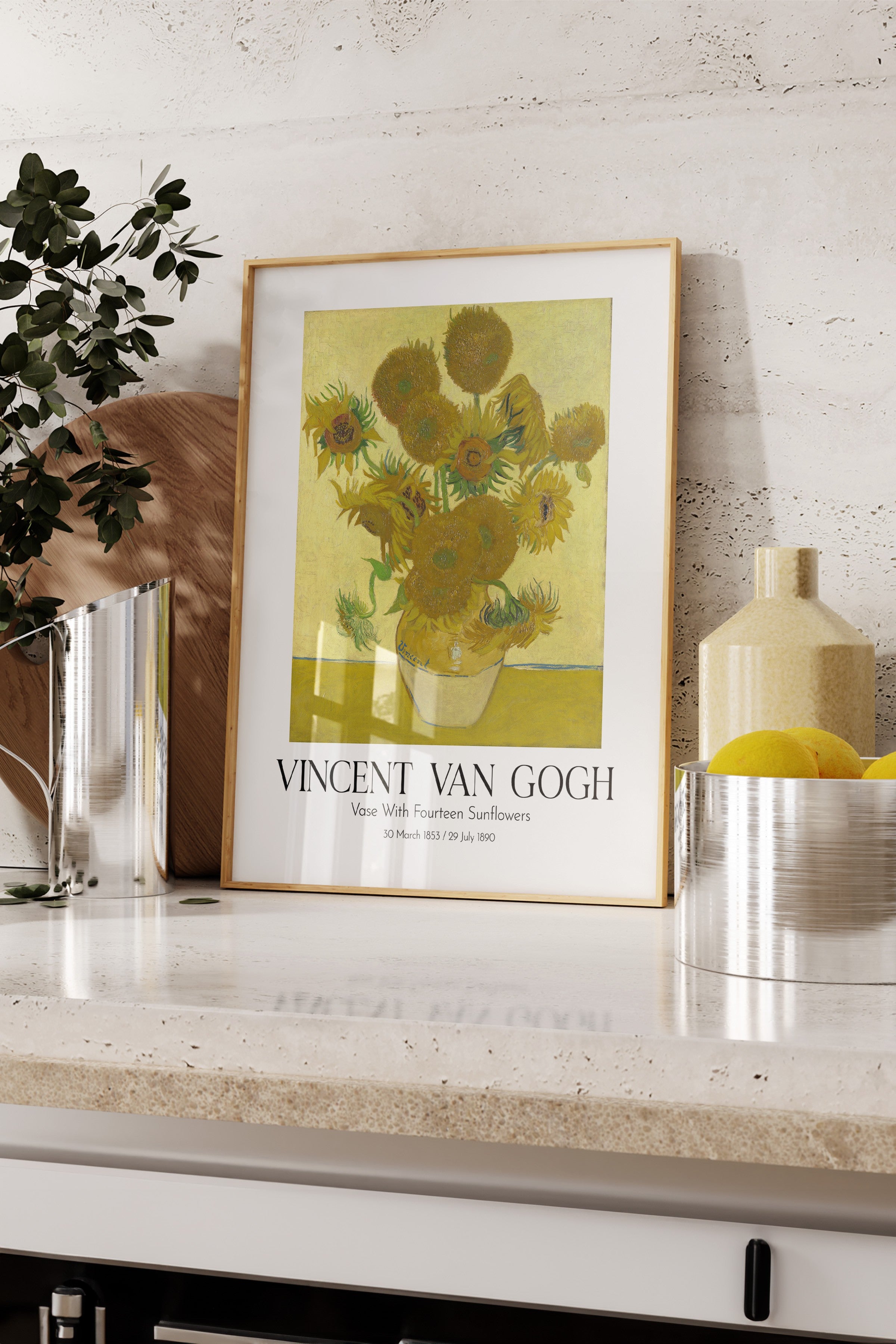 Vincent Van Gogh - Vase With Fourteen Sunflowers, Ahşap Çerçeveli Tablo, Sanat Serisi NO:110610