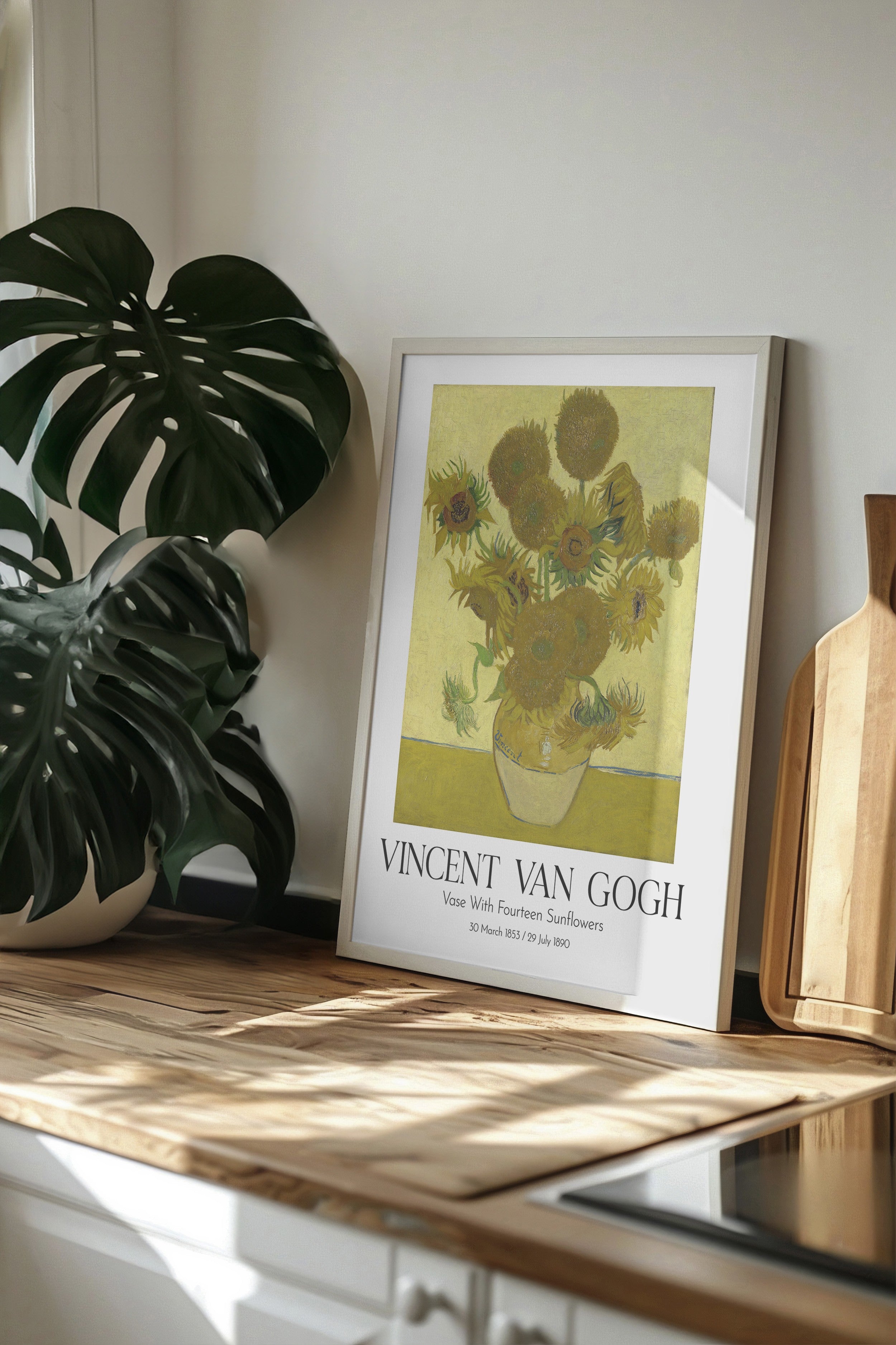 Vincent Van Gogh - Vase With Fourteen Sunflowers, Beyaz Çerçeveli Tablo, Sanat Serisi NO:110610