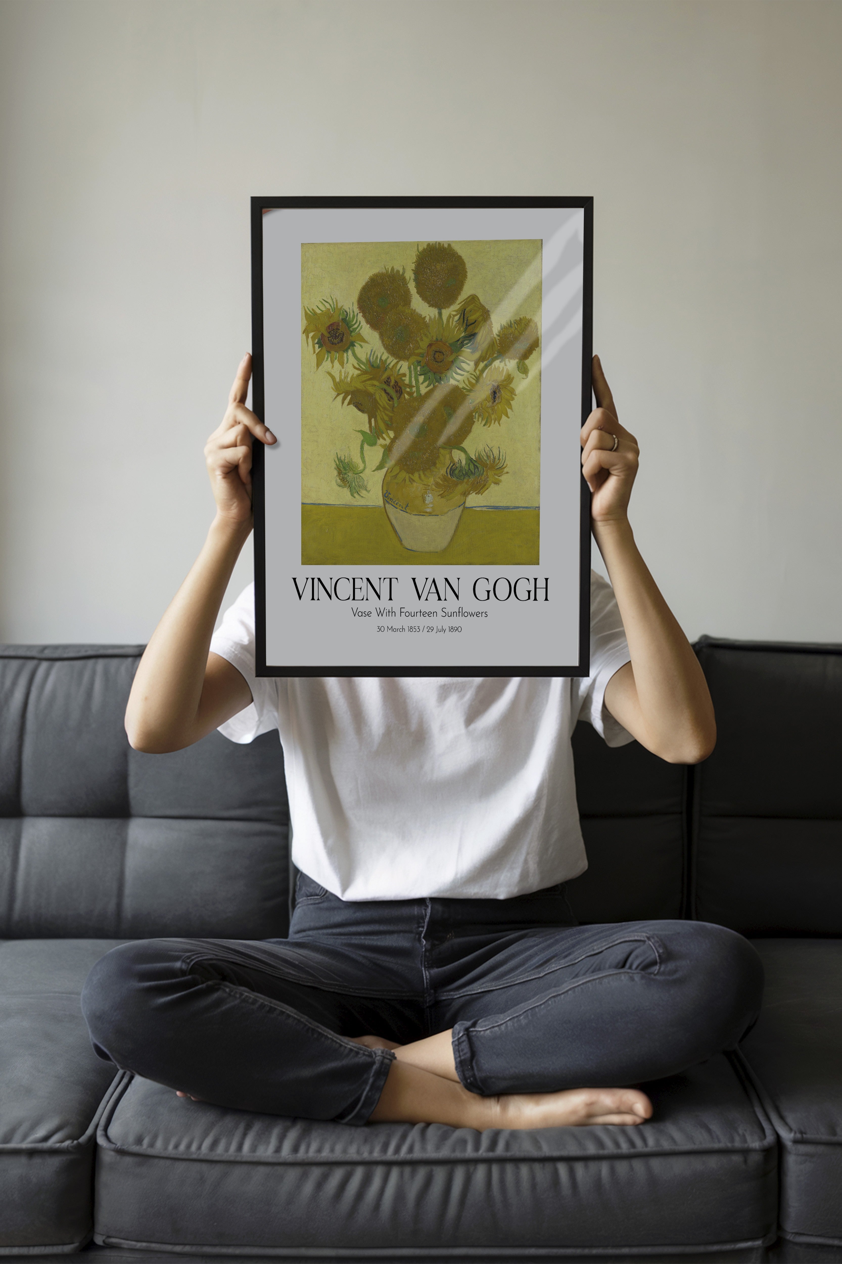 Vincent Van Gogh - Vase With Fourteen Sunflowers, Siyah Çerçeveli Tablo, Sanat Serisi NO:110610