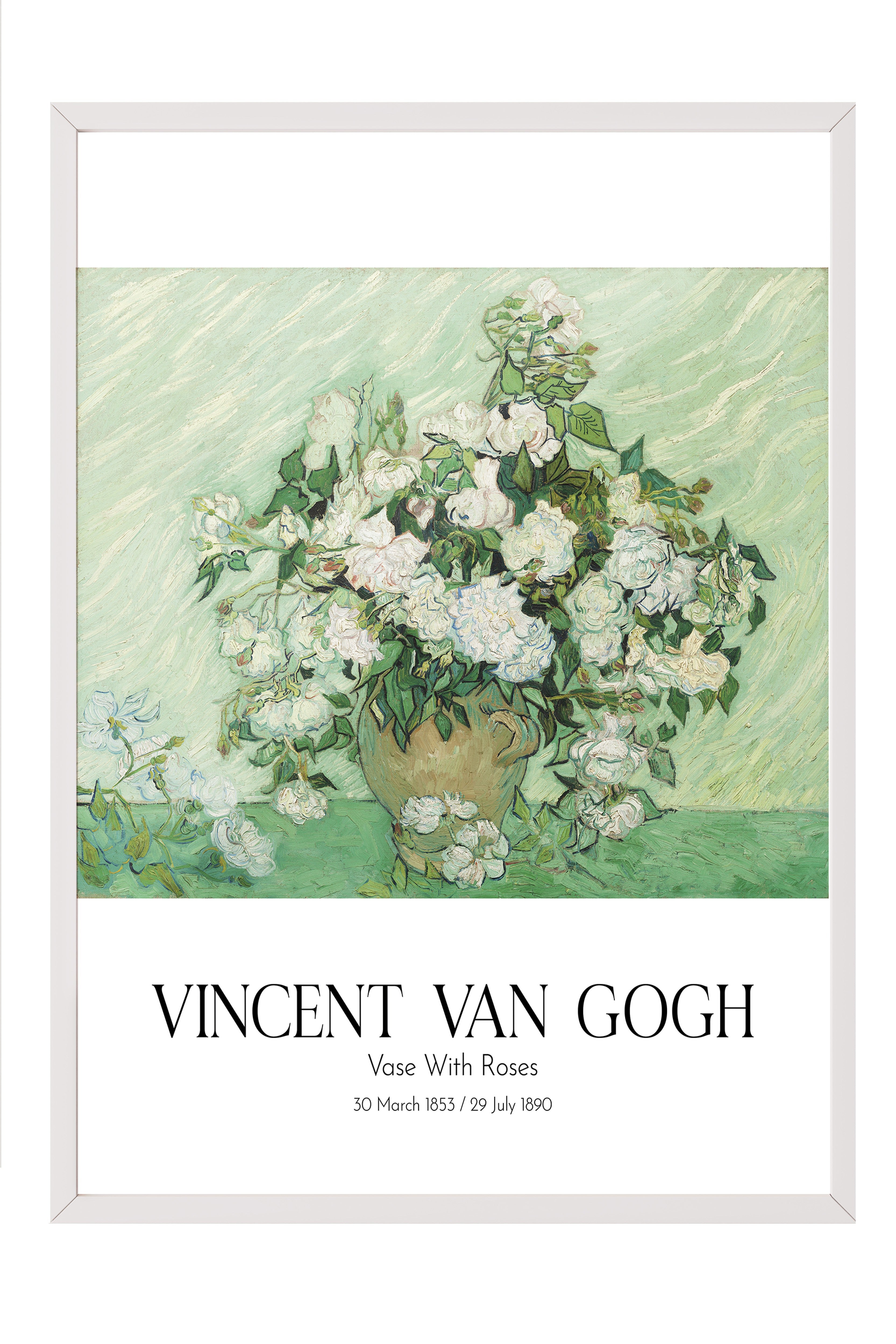 Vincent Van Gogh - Vase With Roses, Beyaz Çerçeveli Tablo, Sanat Serisi NO:110631