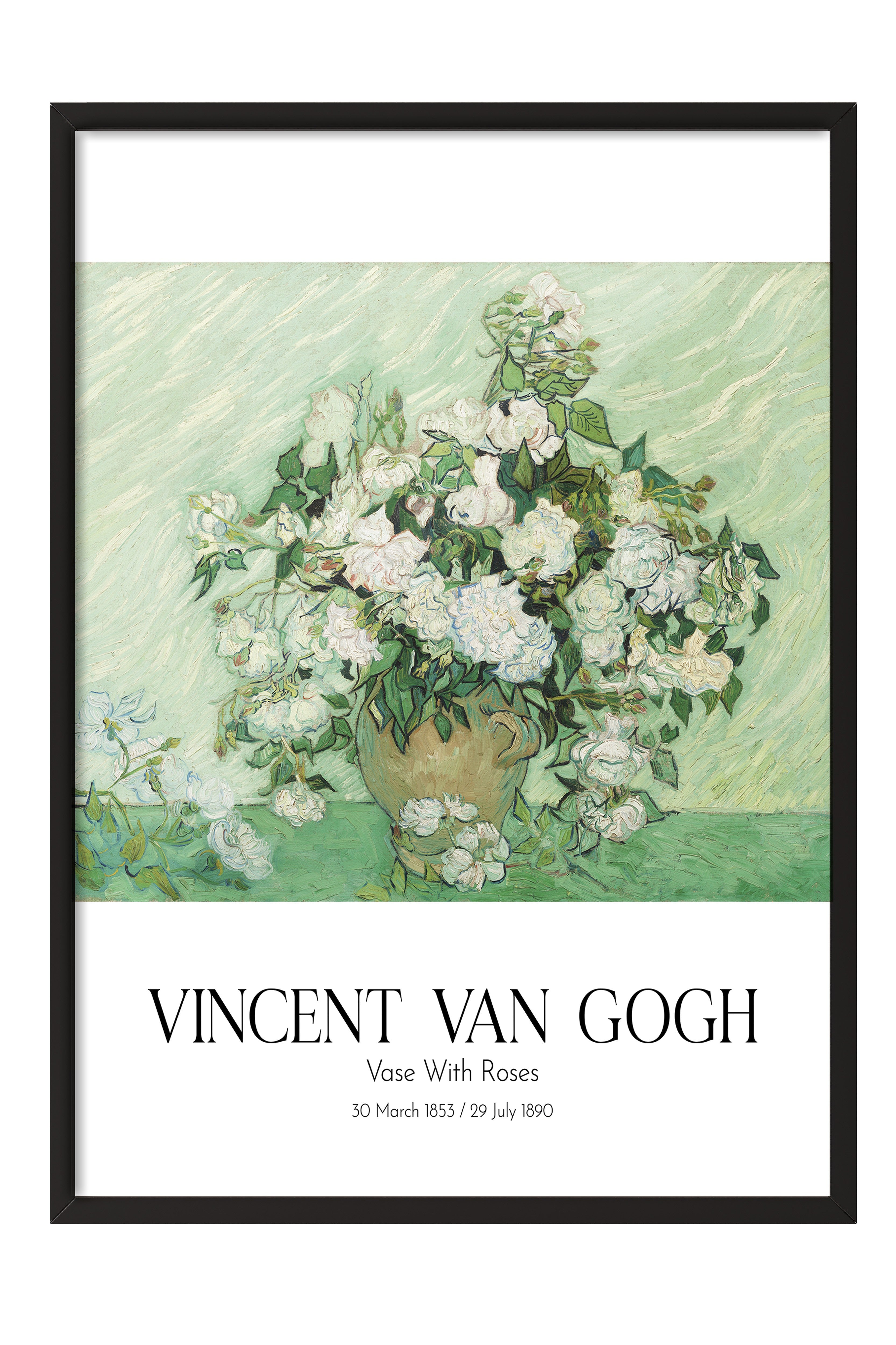 Vincent Van Gogh - Vase With Roses, Siyah Çerçeveli Tablo, Sanat Serisi NO:110631