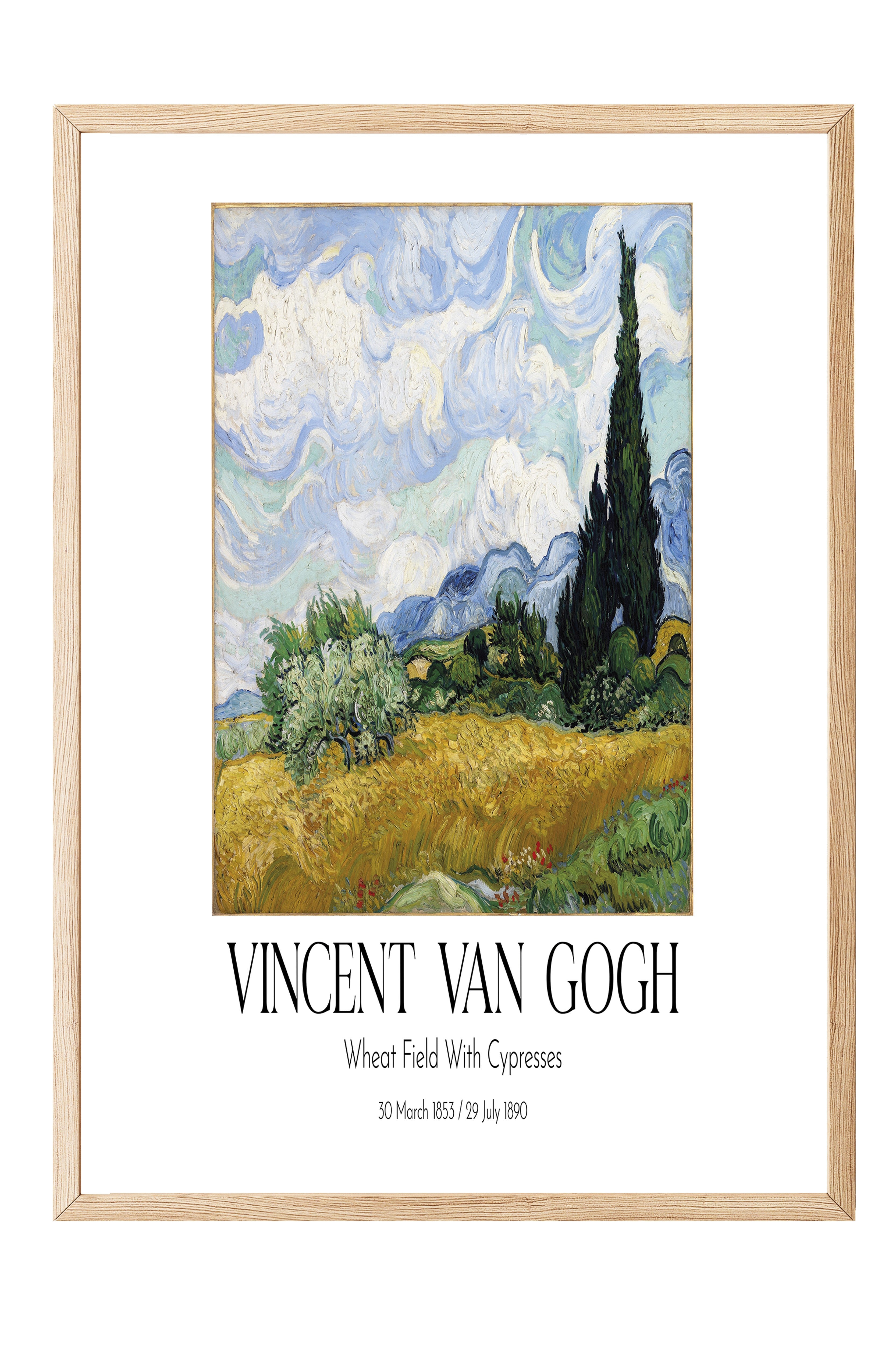 Vincent Van Gogh - Wheat Field With Cypresses, Ahşap Çerçeveli Tablo, Sanat Serisi NO:110633