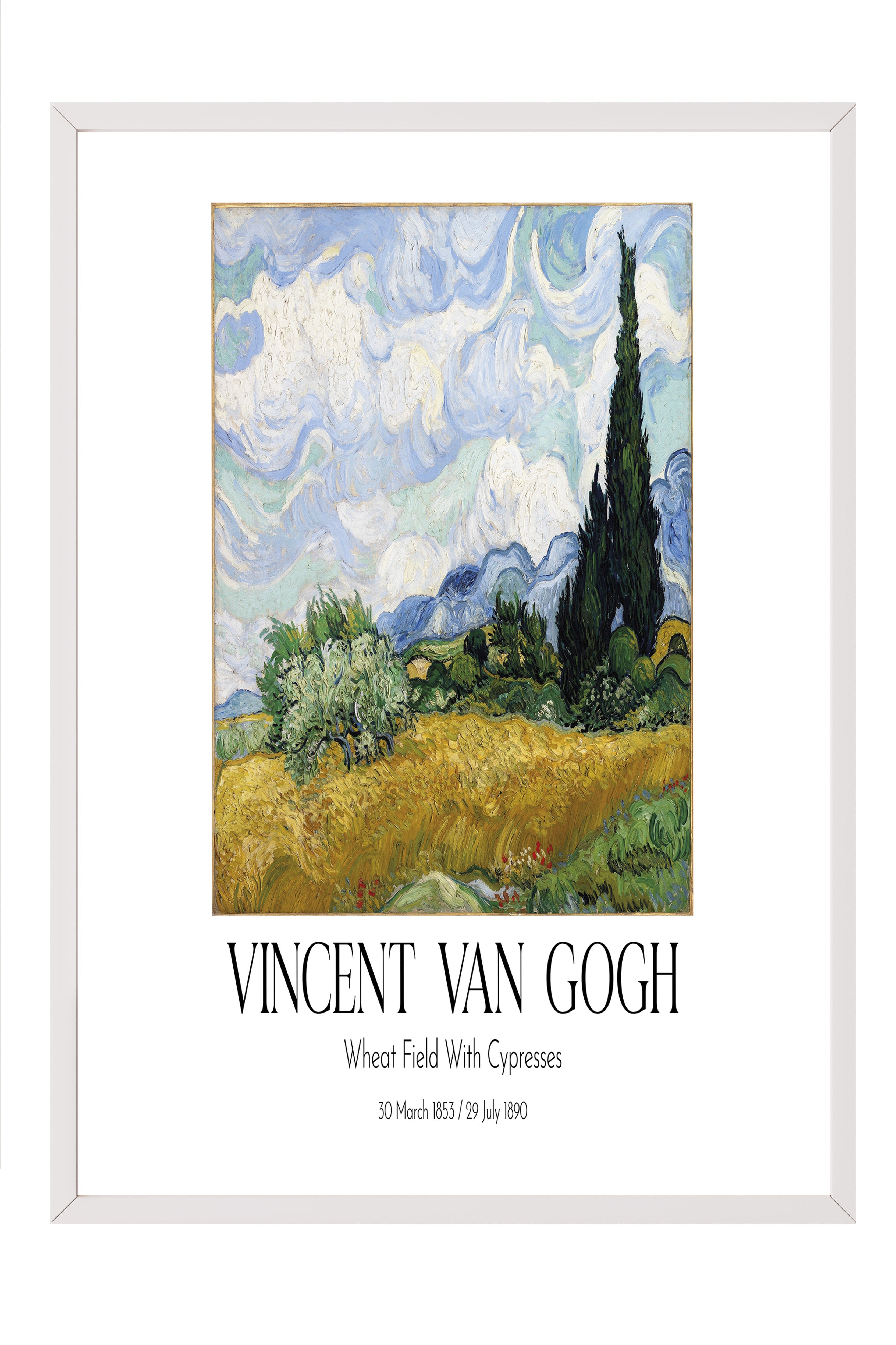 Vincent Van Gogh - Wheat Field With Cypresses, Beyaz Çerçeveli Tablo, Sanat Serisi NO:110633
