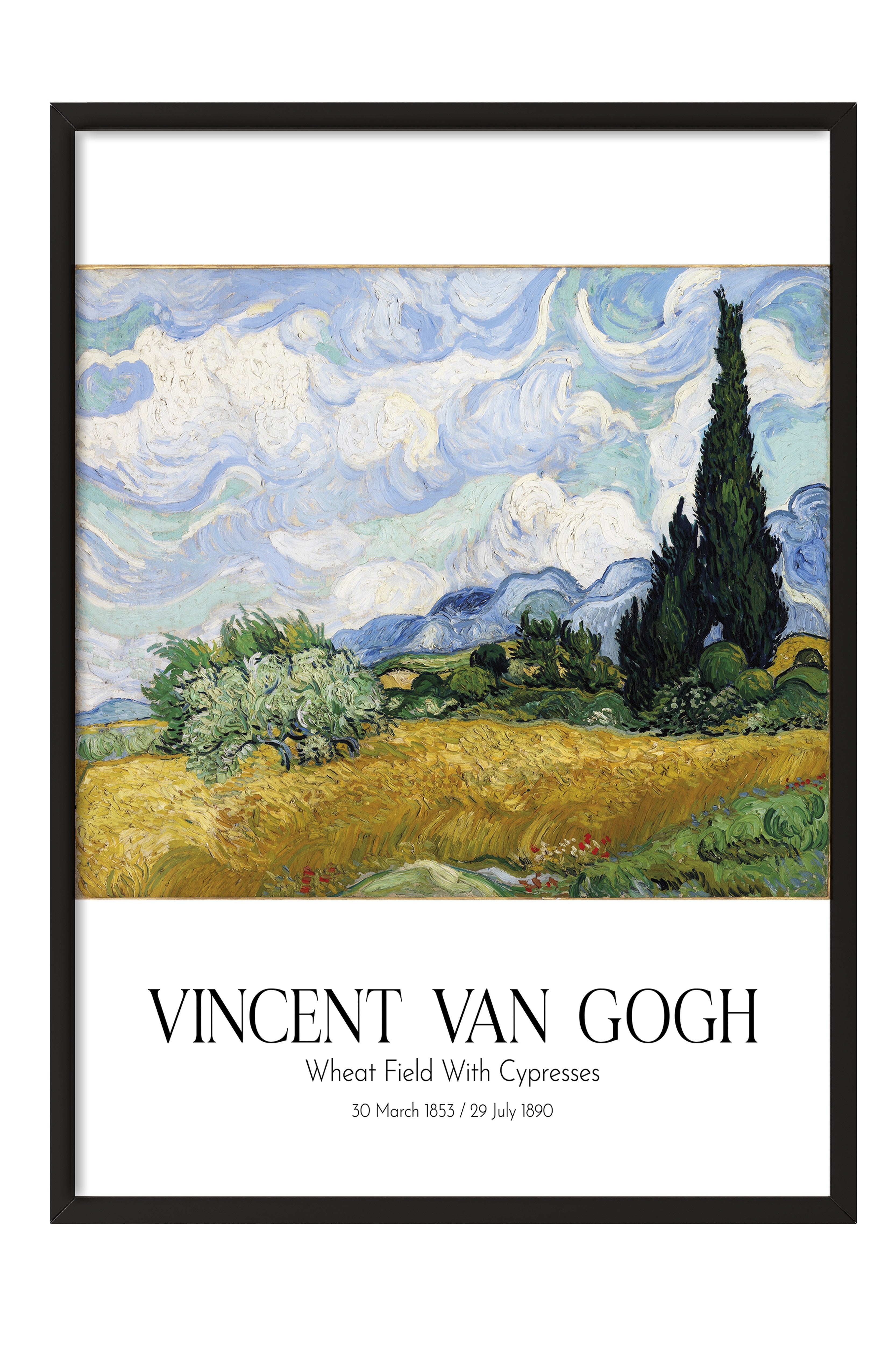 Vincent Van Gogh - Wheat Field With Cypresses, Siyah Çerçeveli Tablo, Sanat Serisi NO:110601