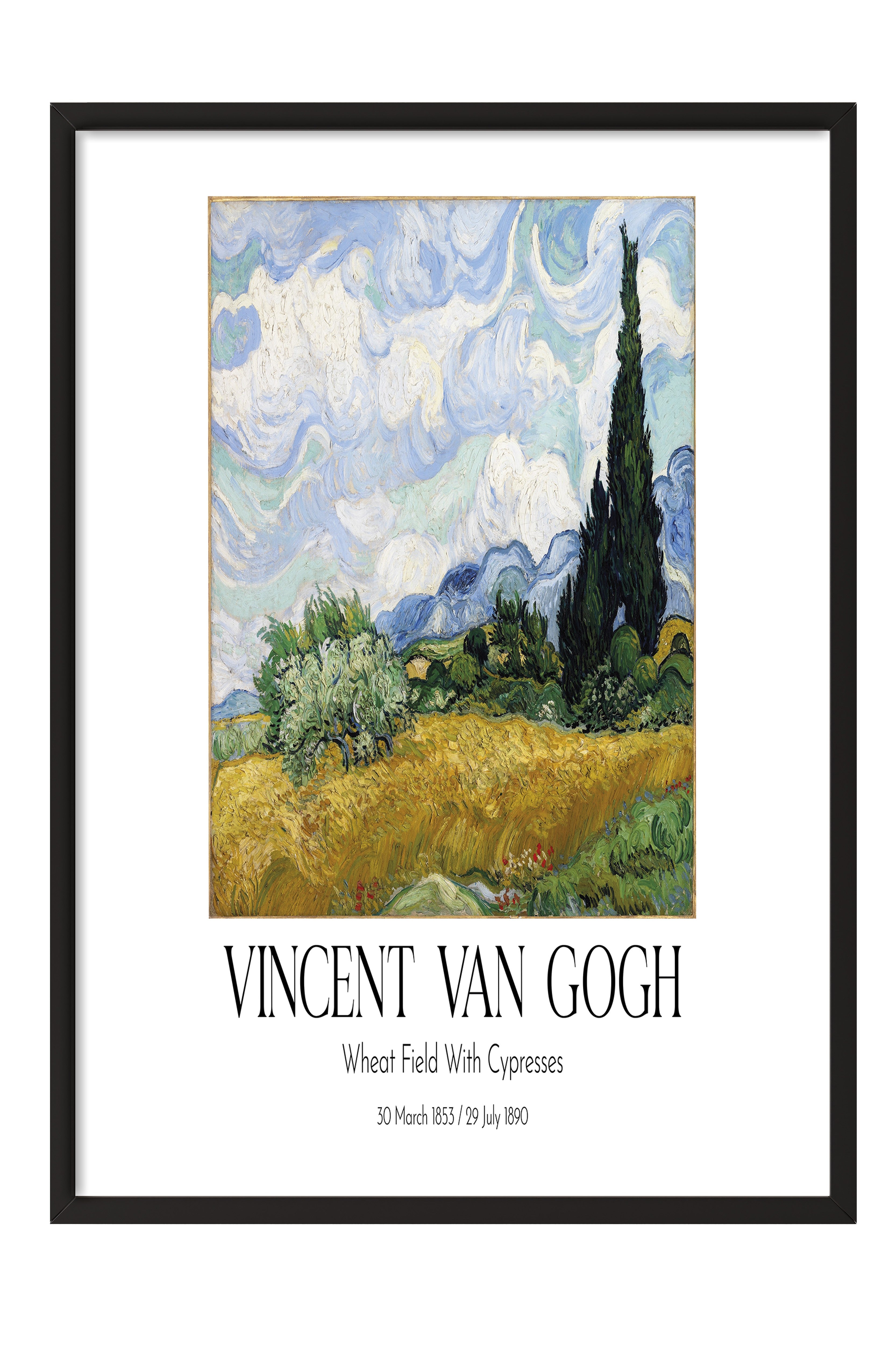 Vincent Van Gogh - Wheat Field With Cypresses, Siyah Çerçeveli Tablo, Sanat Serisi NO:110633