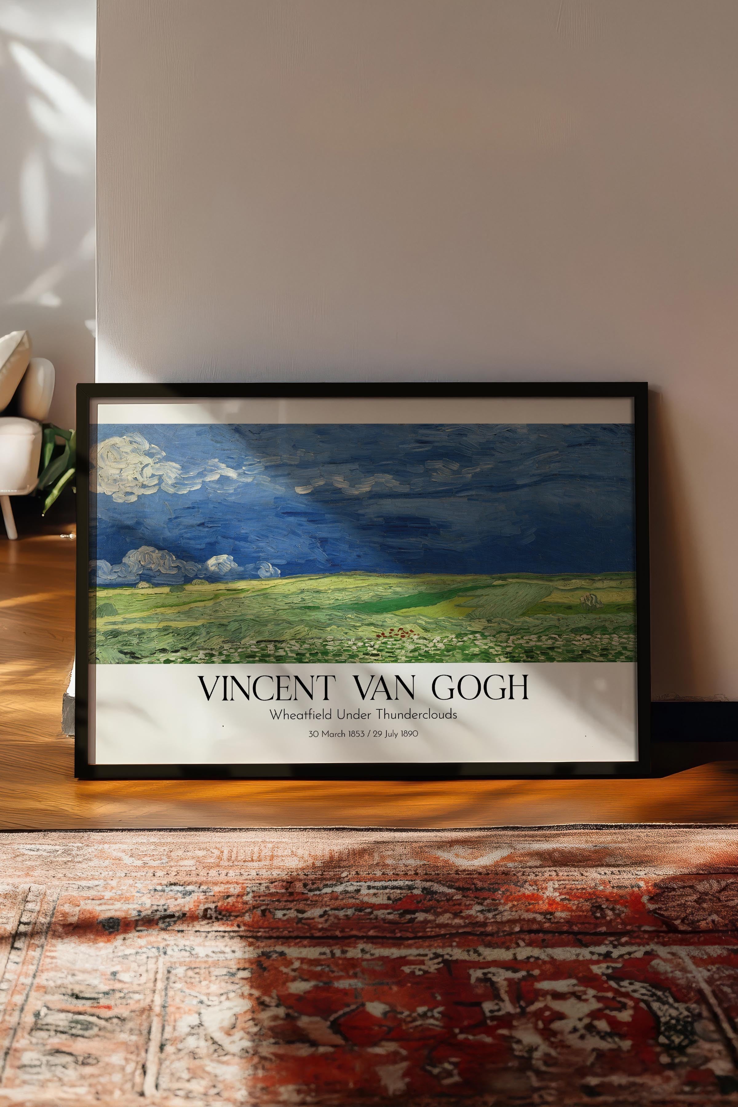 Vincent Van Gogh - Wheatfield Under Thunderclouds, Siyah Çerçeveli Tablo, Sanat Serisi NO:110646