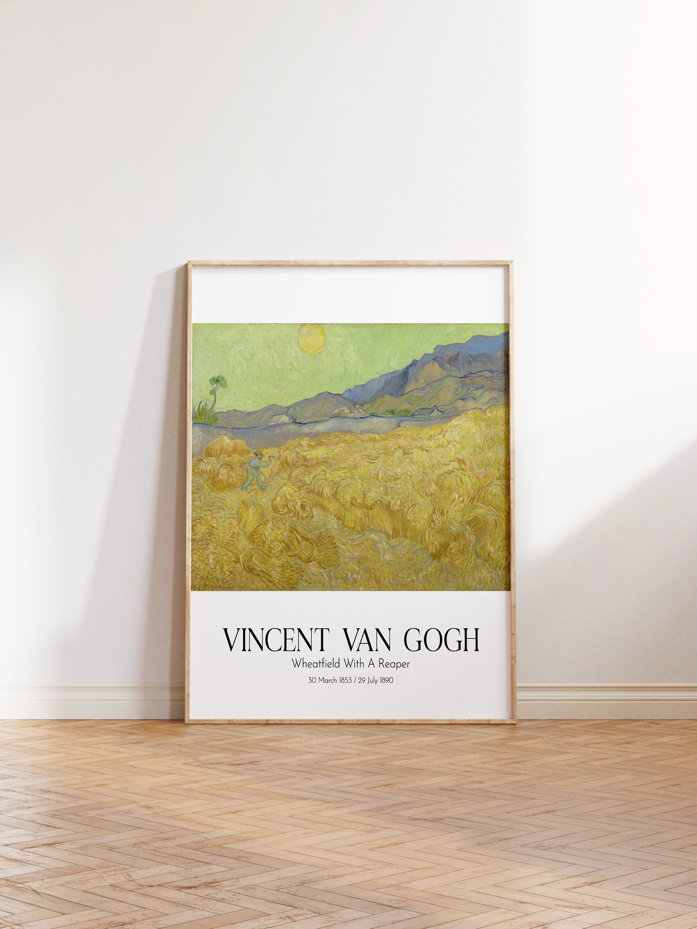 Vincent Van Gogh - Wheatfield With A Reaper, Ahşap Çerçeveli Tablo, Sanat Serisi NO:110632